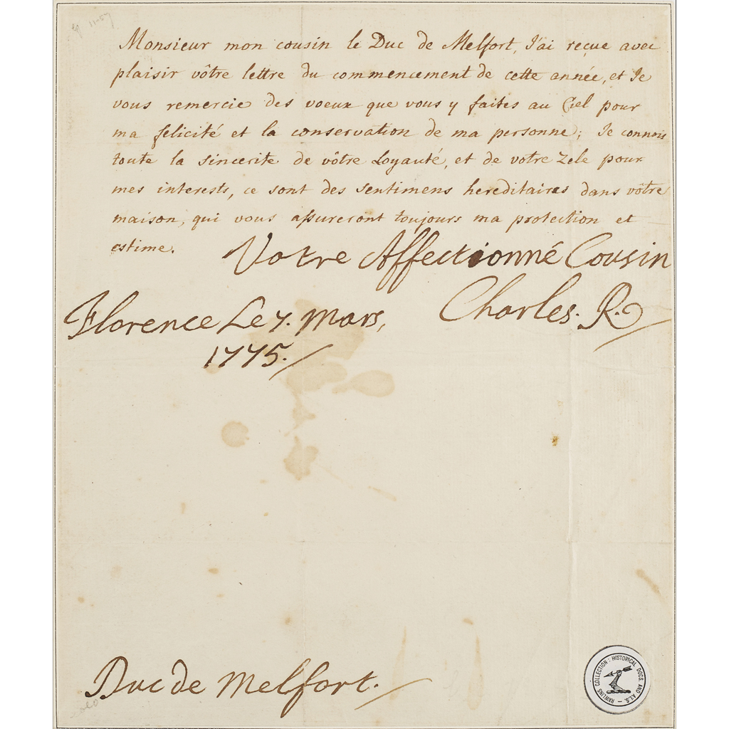 STUART, CHARLES, EDWARD, CALLED "BONNIE PRINCE CHARLIE", THE YOUNG PRETENDER (1720-1788)