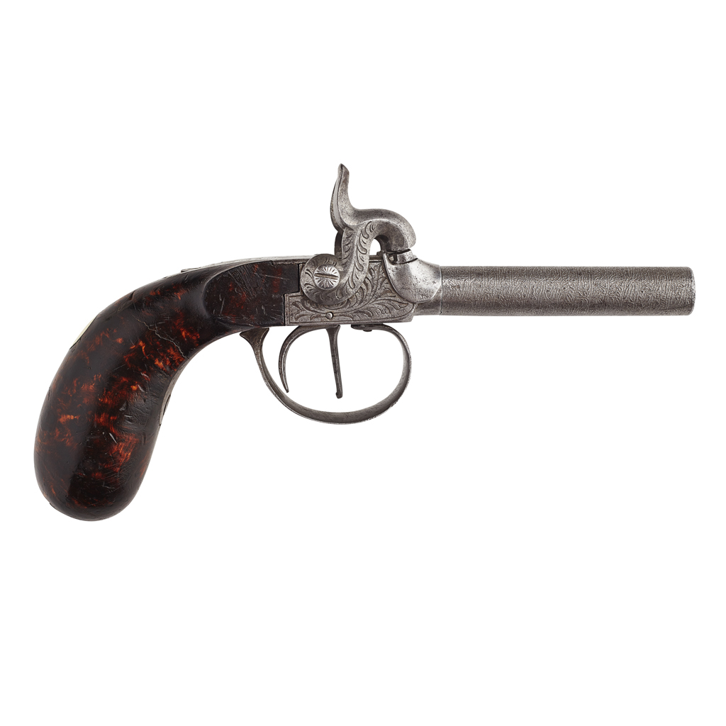 DAMASCUS DOUBLE BARREL TURN-OFF PERCUSSION POCKET PISTOL