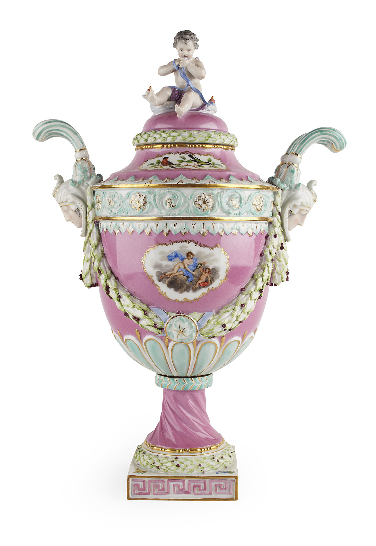 GOOD MEISSEN PORCELAIN PINK COVERED VASE
