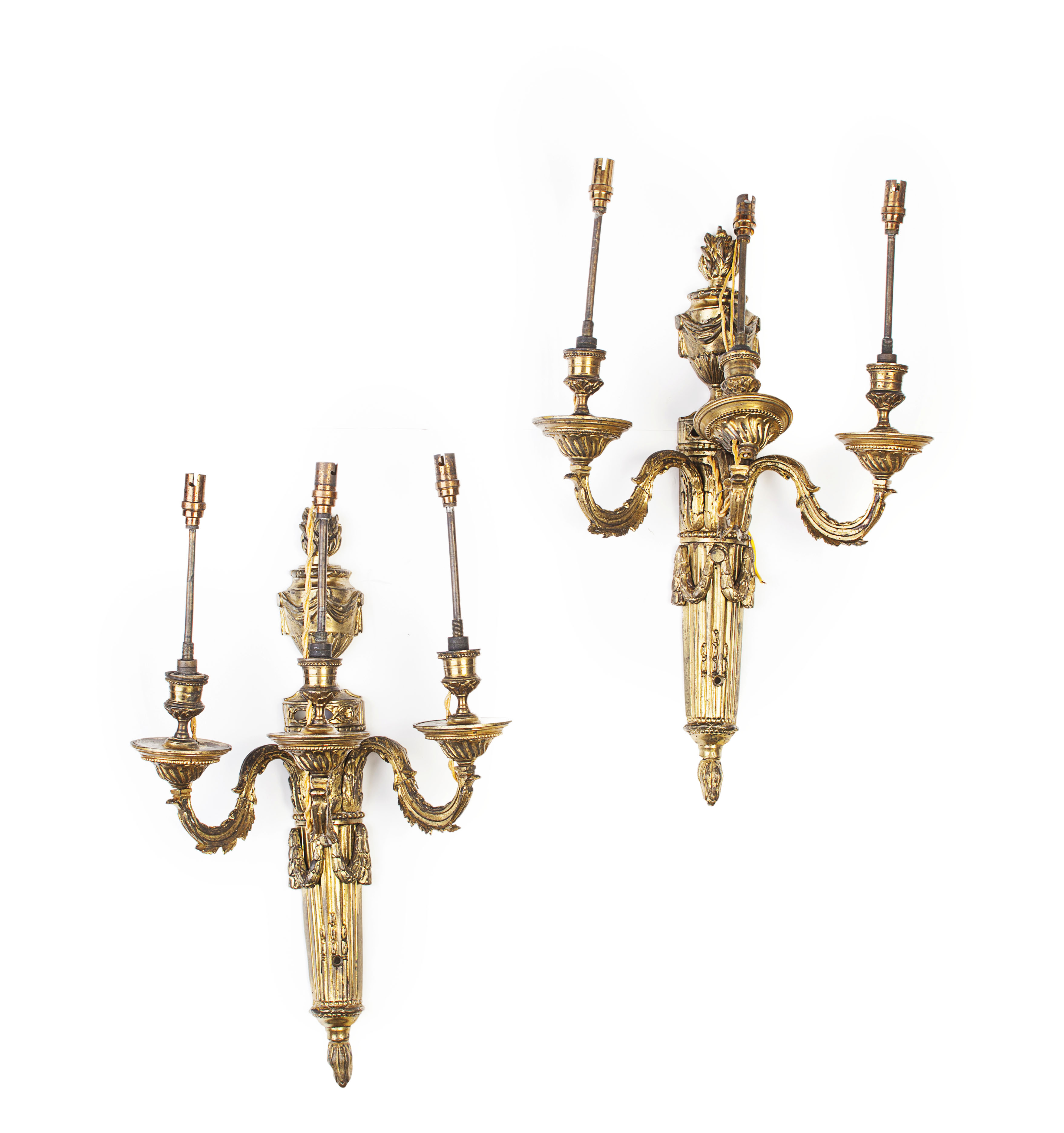 PAIR OF LOUIS XVI STYLE GILT BRONZE WALL LIGHTS