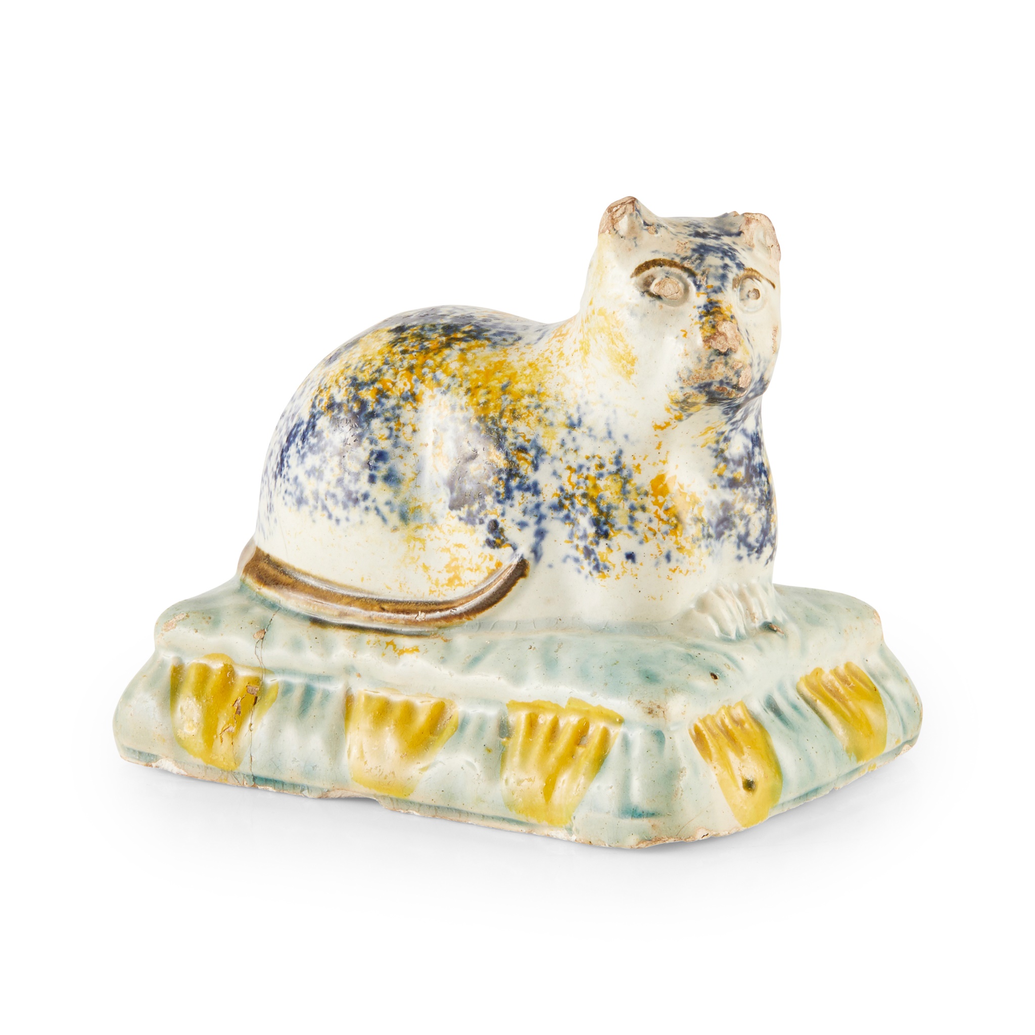 PRATTWARE FIGURE OF A CAT ON A CUSHION