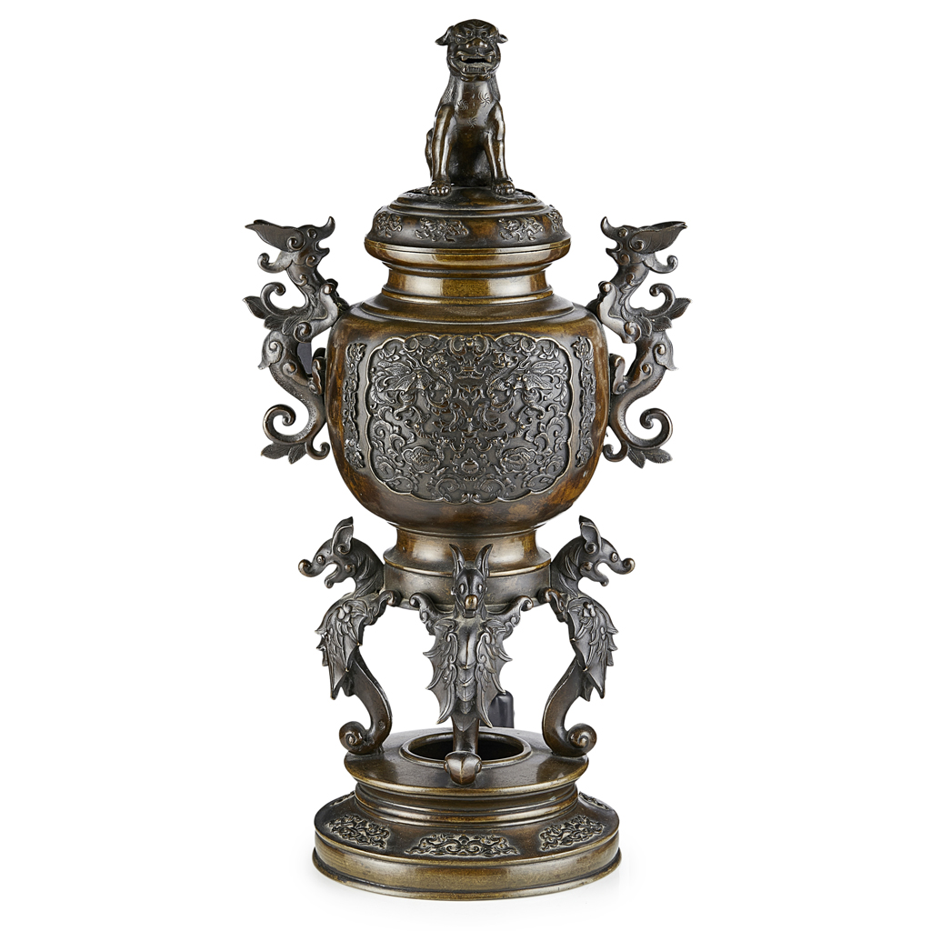 BRONZE INCENSE BURNER AND COVER, KORO