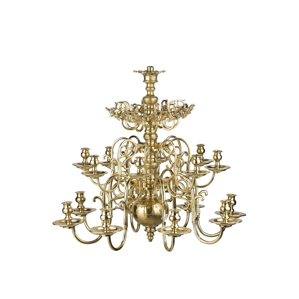 ANGLO-DUTCH BRASS SIXTEEN LIGHT CHANDELIER