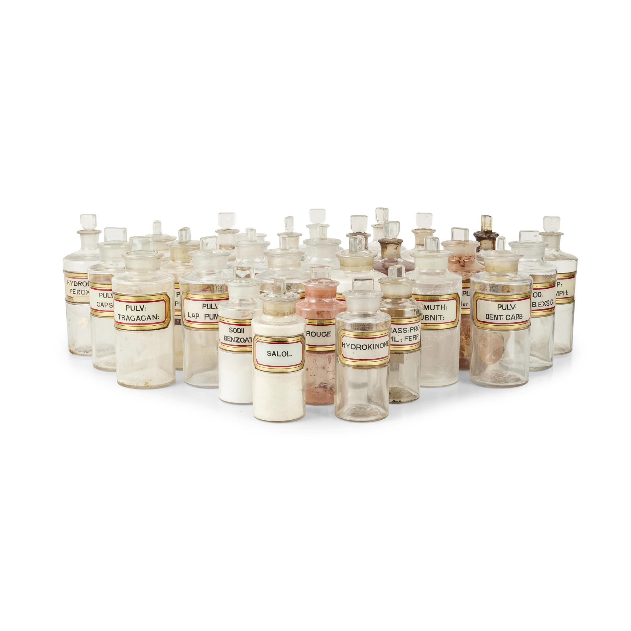 LARGE COLLECTION OF CLEAR GLASS PHARMACY JARS