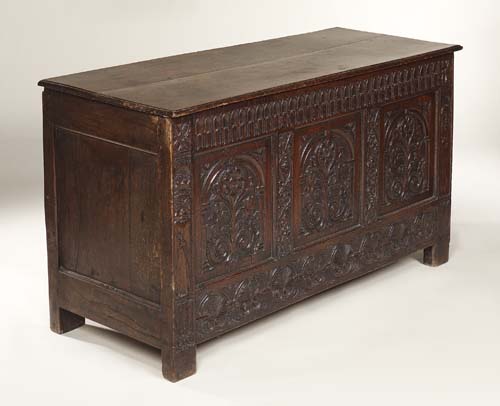 A 17th century oak stile chest,