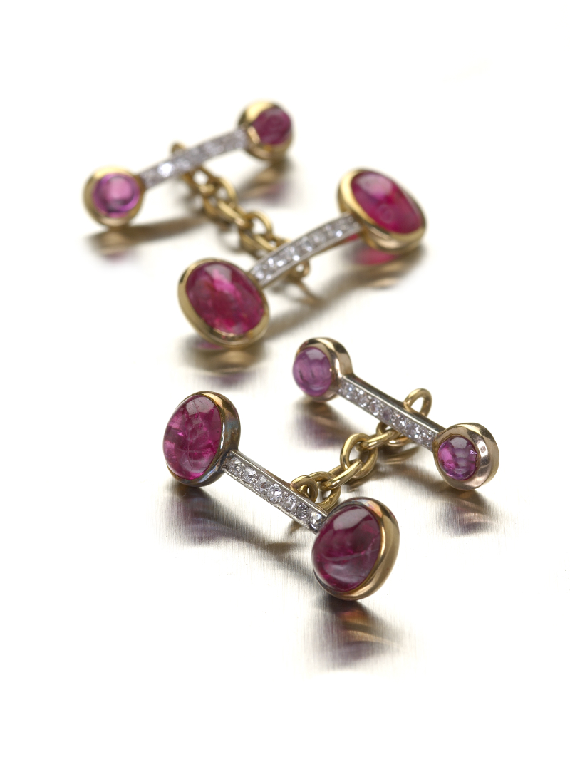 A pair of ruby and diamond set cufflinks