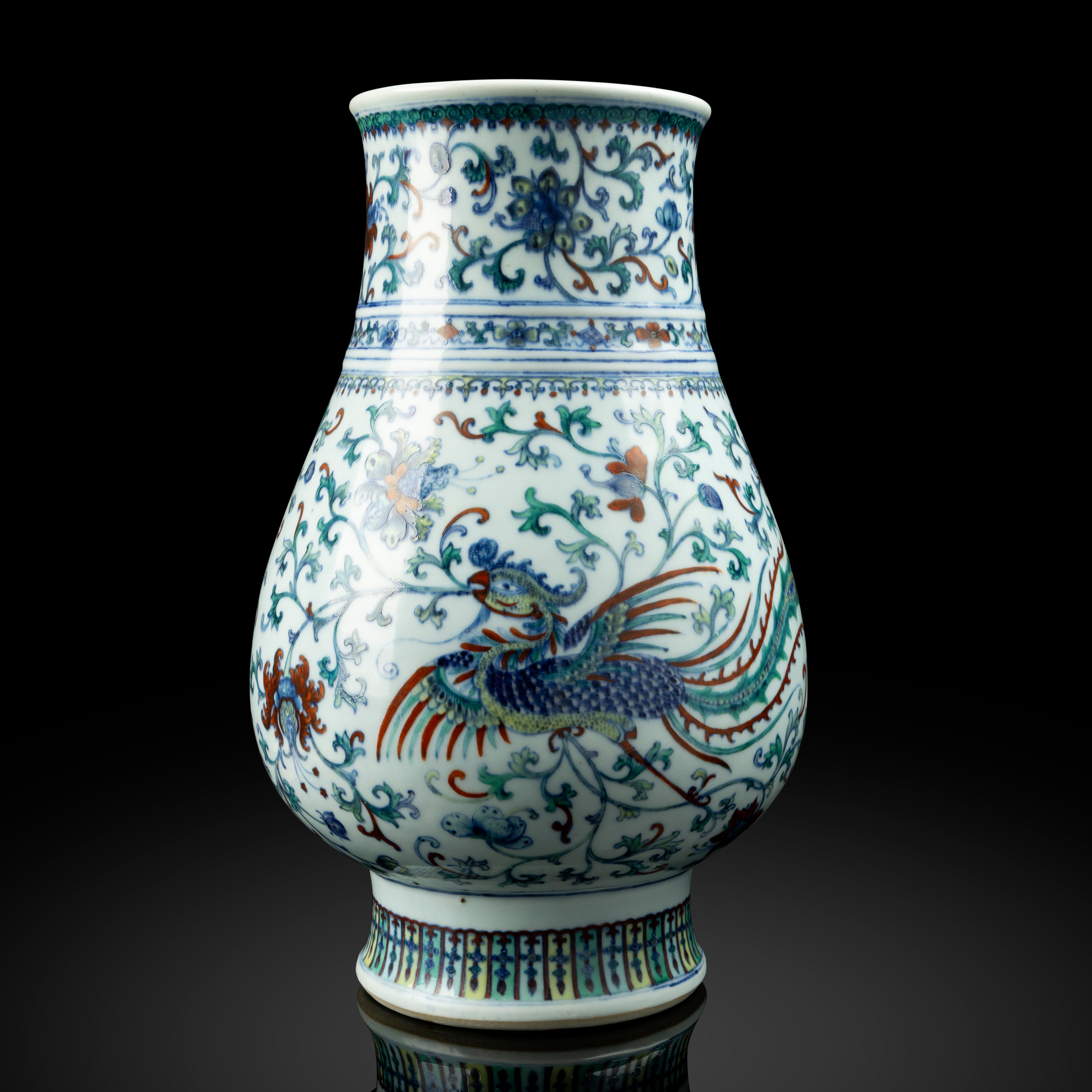 RARE CHINESE DOUCAI 'DOUBLE PHOENIXES' VASE, ZUN
