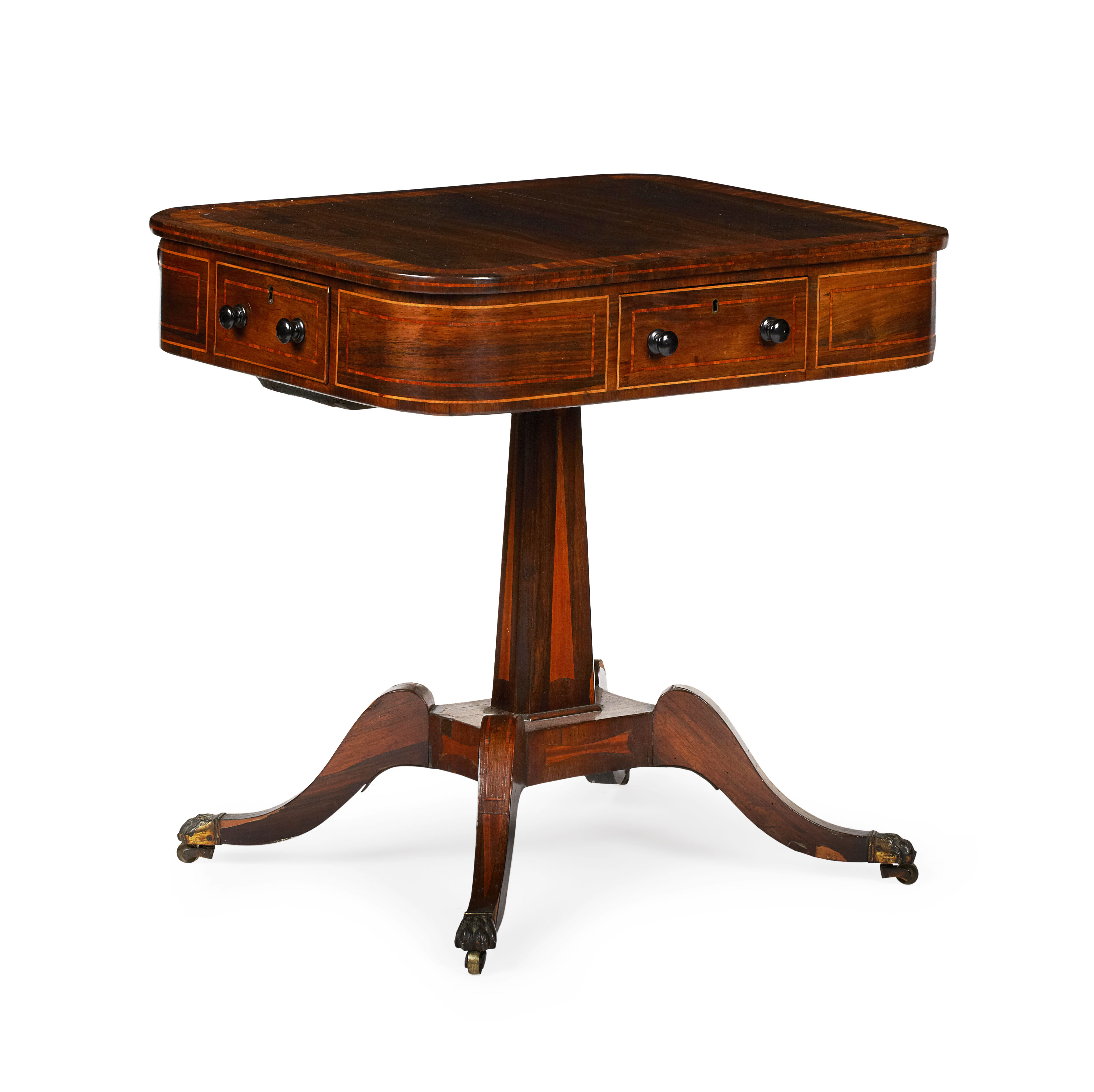 REGENCY ROSEWOOD AND SATINWOOD BANDED LIBRARY TABLE