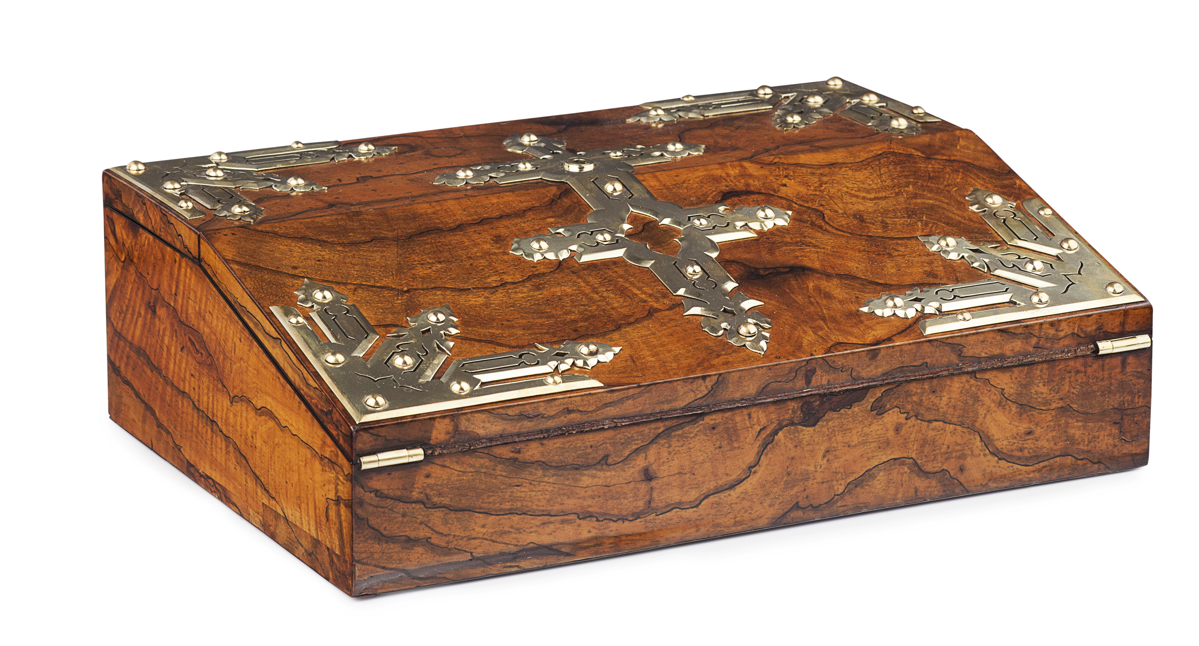 VICTORIAN WALNUT AND BRASS MOUNTED WRITING SLOPE, BY GEORGE BETJEMANN & SONS, LONDON