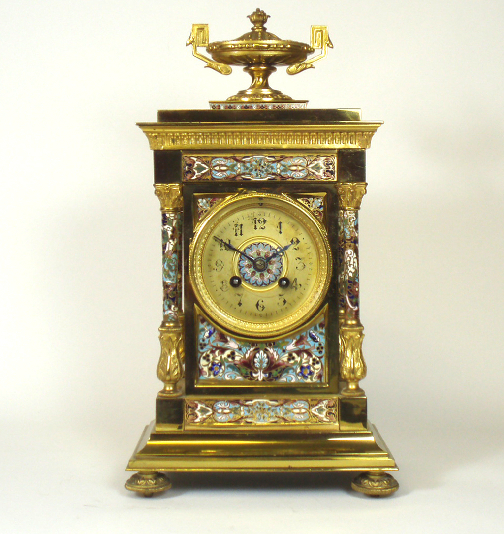 FRENCH CHAMPLEVÉ ENAMEL AND GILT METAL CLOCK