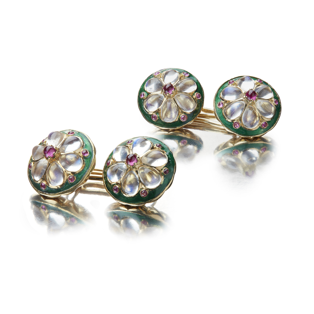 A pair of multi-gem set gentleman's cufflinks
