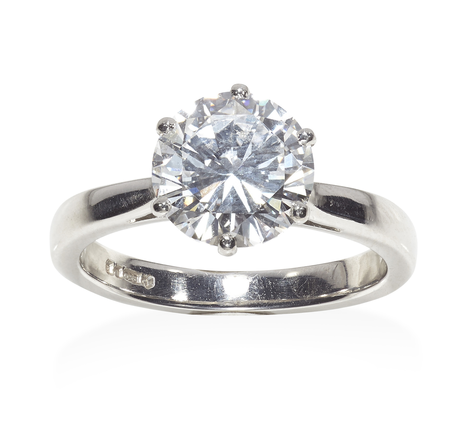 A platinum mounted single stone diamond ring