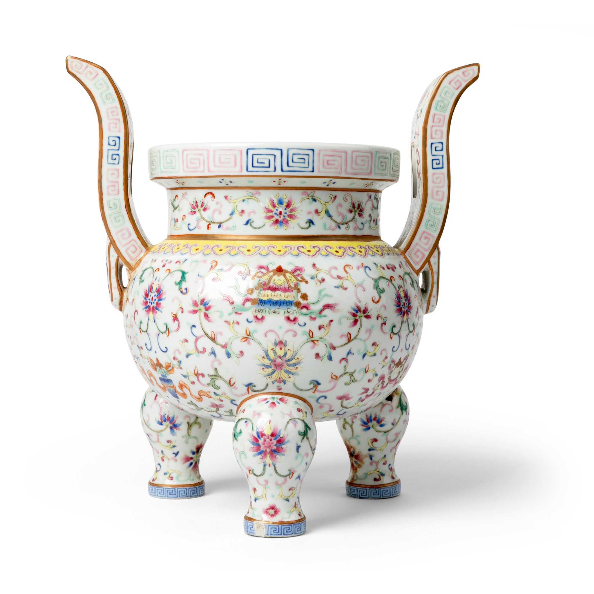 FAMILLE ROSE 'ASHTAMANGALA' TRIPOD CENSER