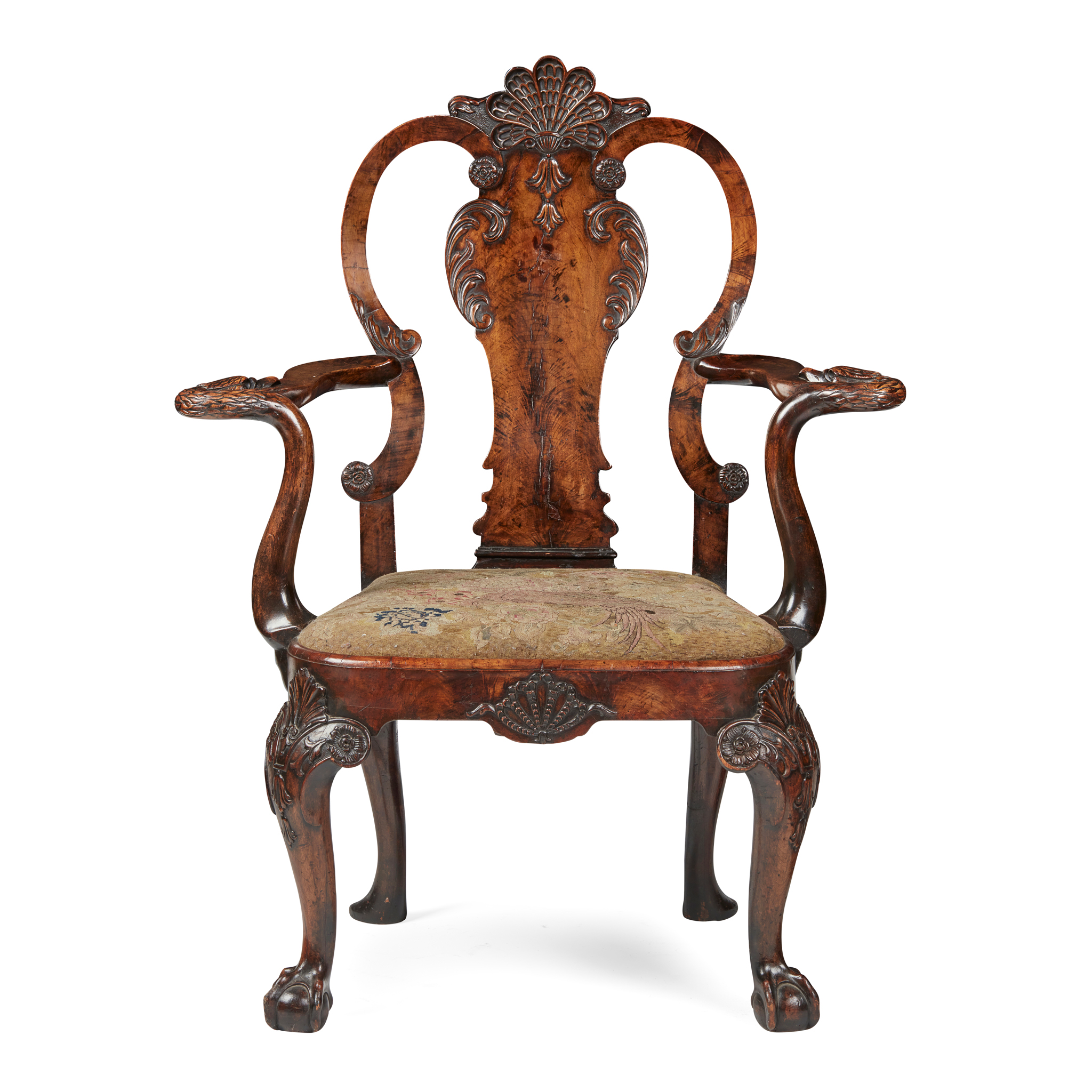 GEORGE II STYLE WALNUT ARMCHAIR