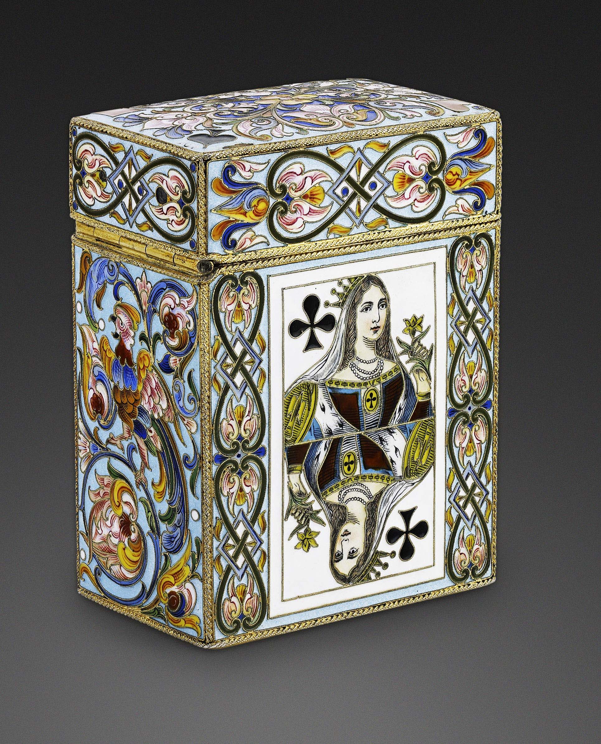A Russian silver-gilt and cloisonné enamel card case