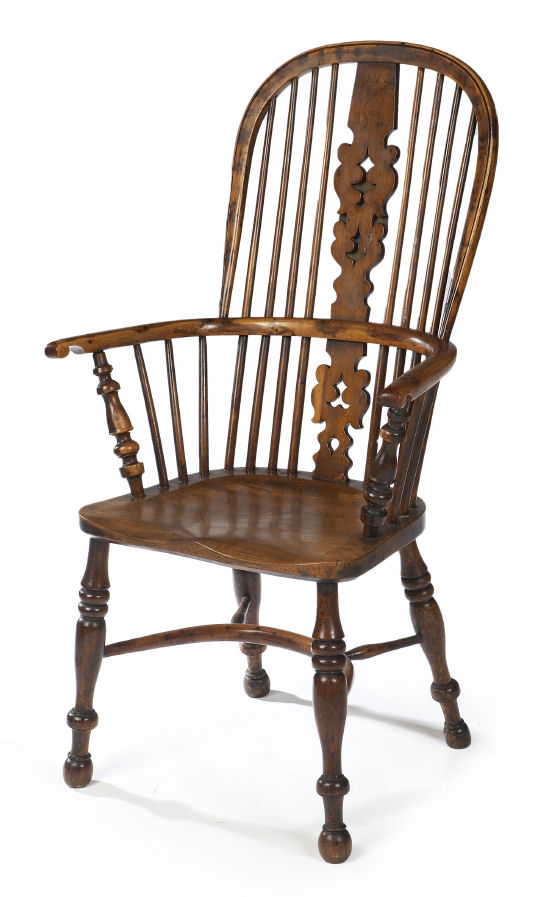 A Victorian period yew wood Windsor chair