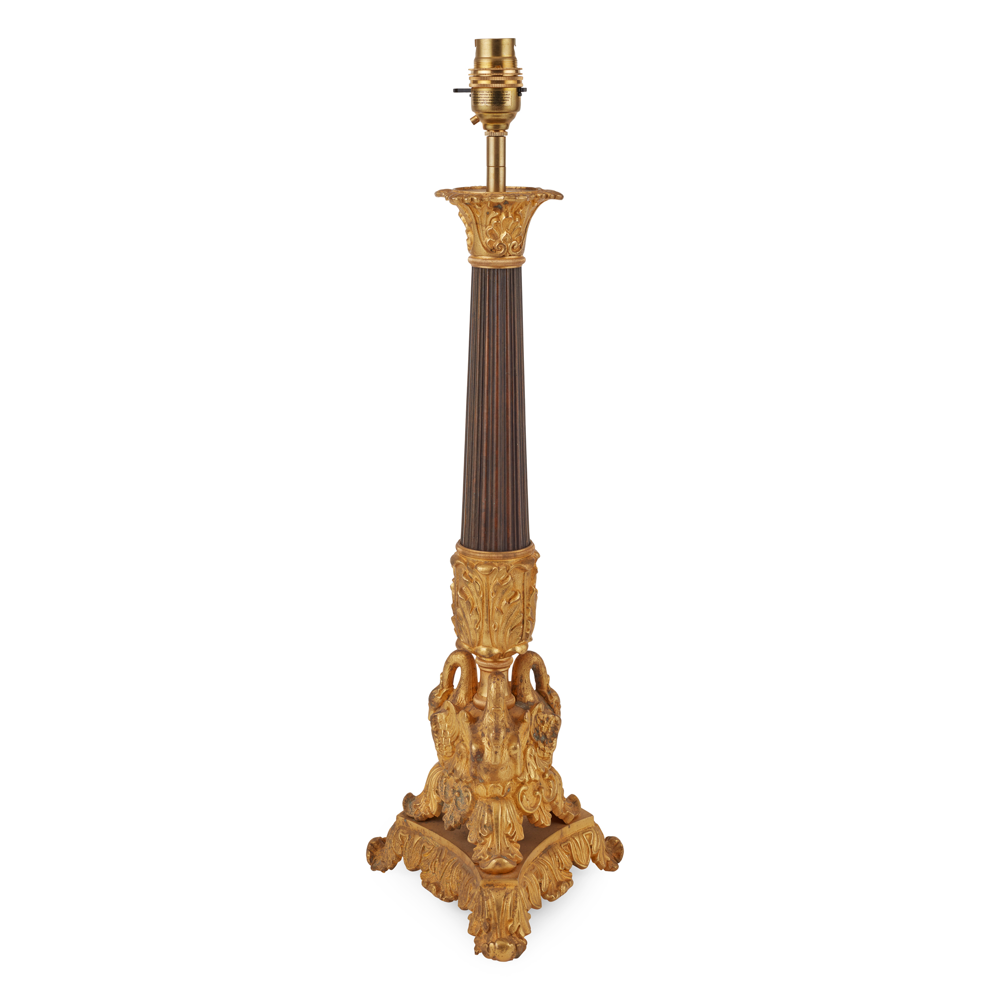 LARGE GILT AND PATINATED BRONZE TABLE LAMP