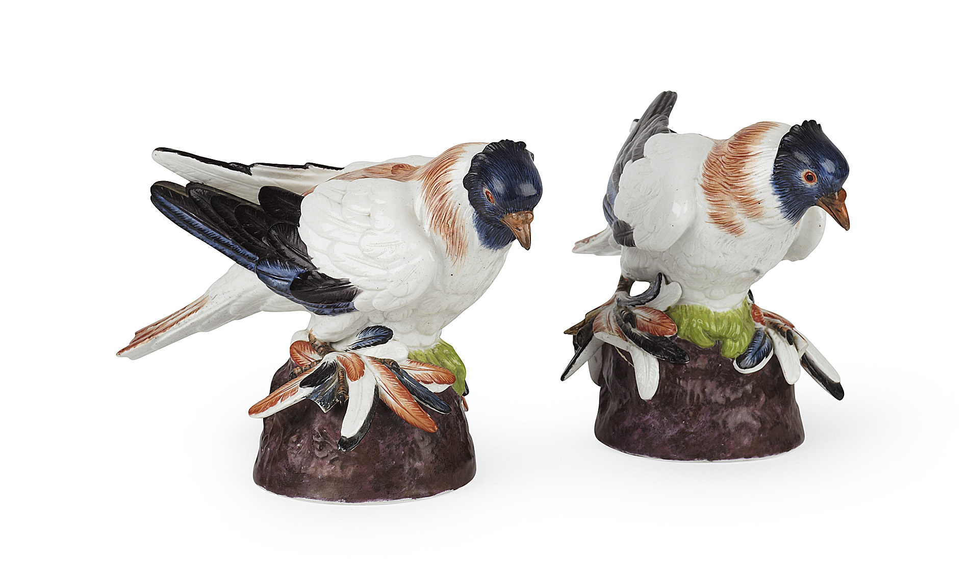PAIR OF DRESDEN PORCELAIN MODELS OF DOVES