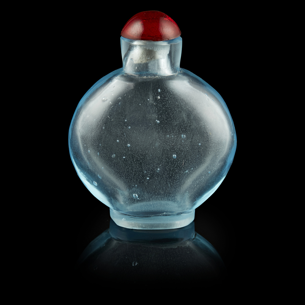 AQUAMARINE-BLUE GLASS SNUFF BOTTLE