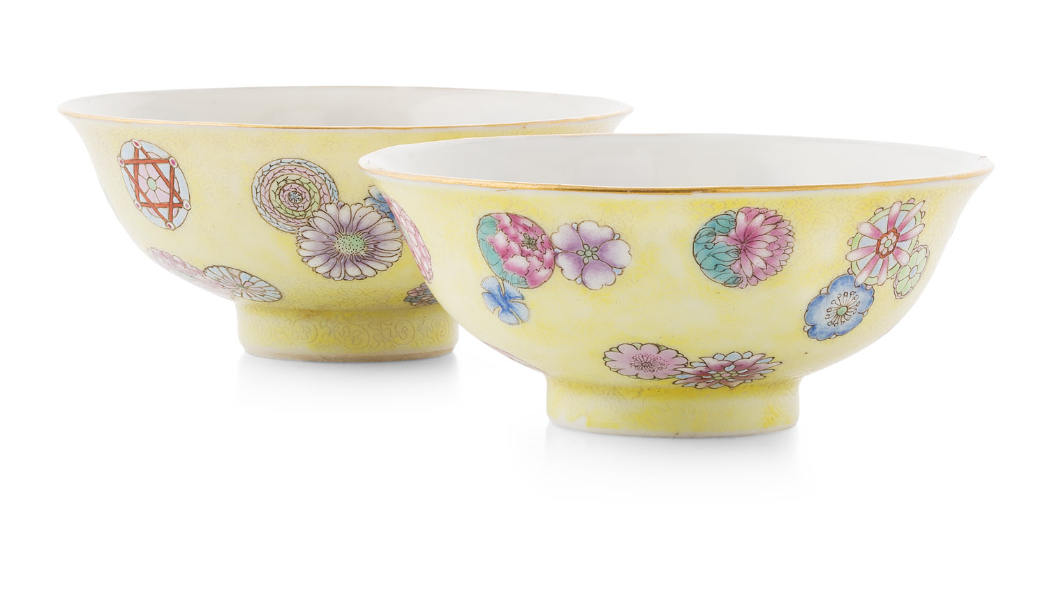 PAIR OF YELLOW GROUND BOWLS