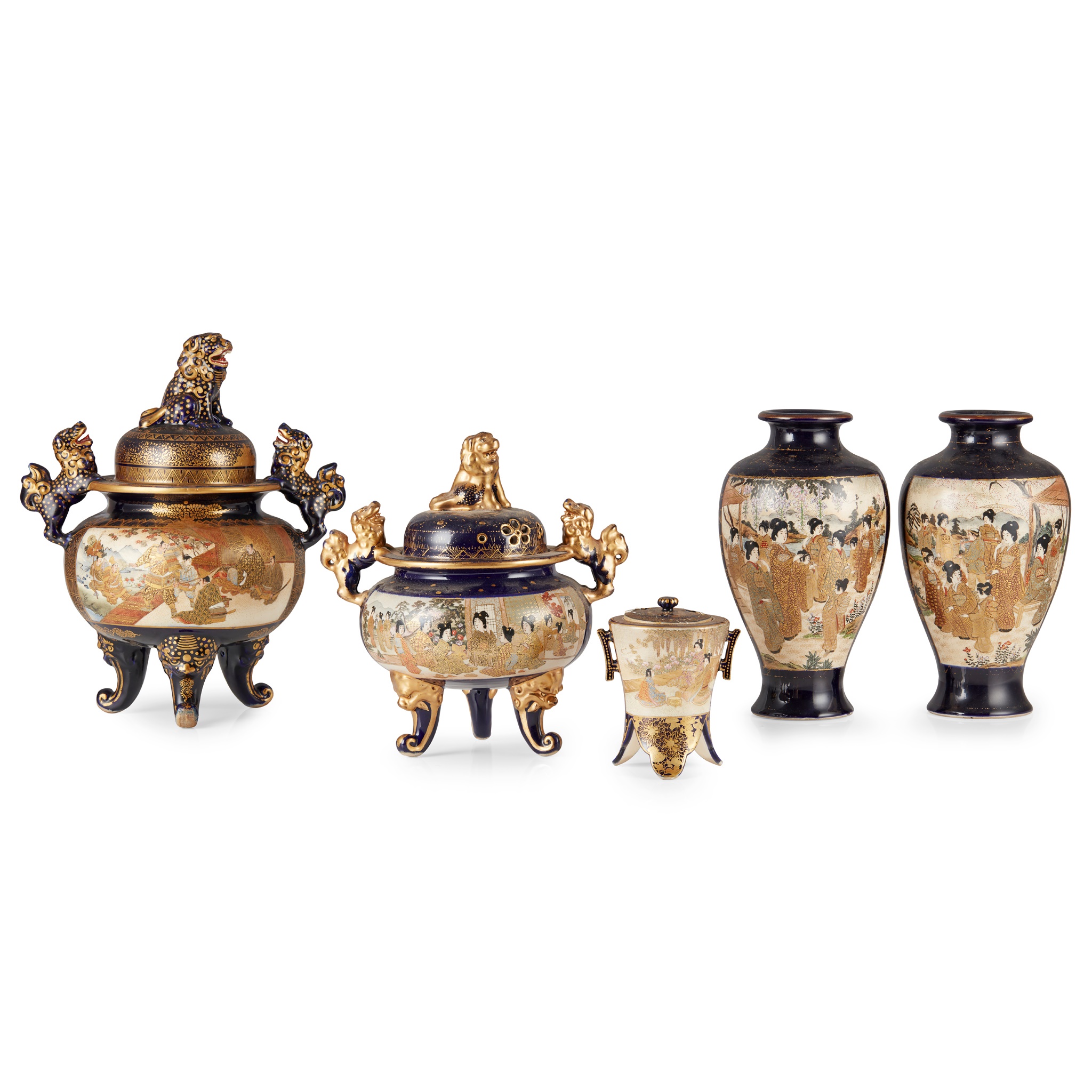 GROUP OF FIVE SATSUMA WARES