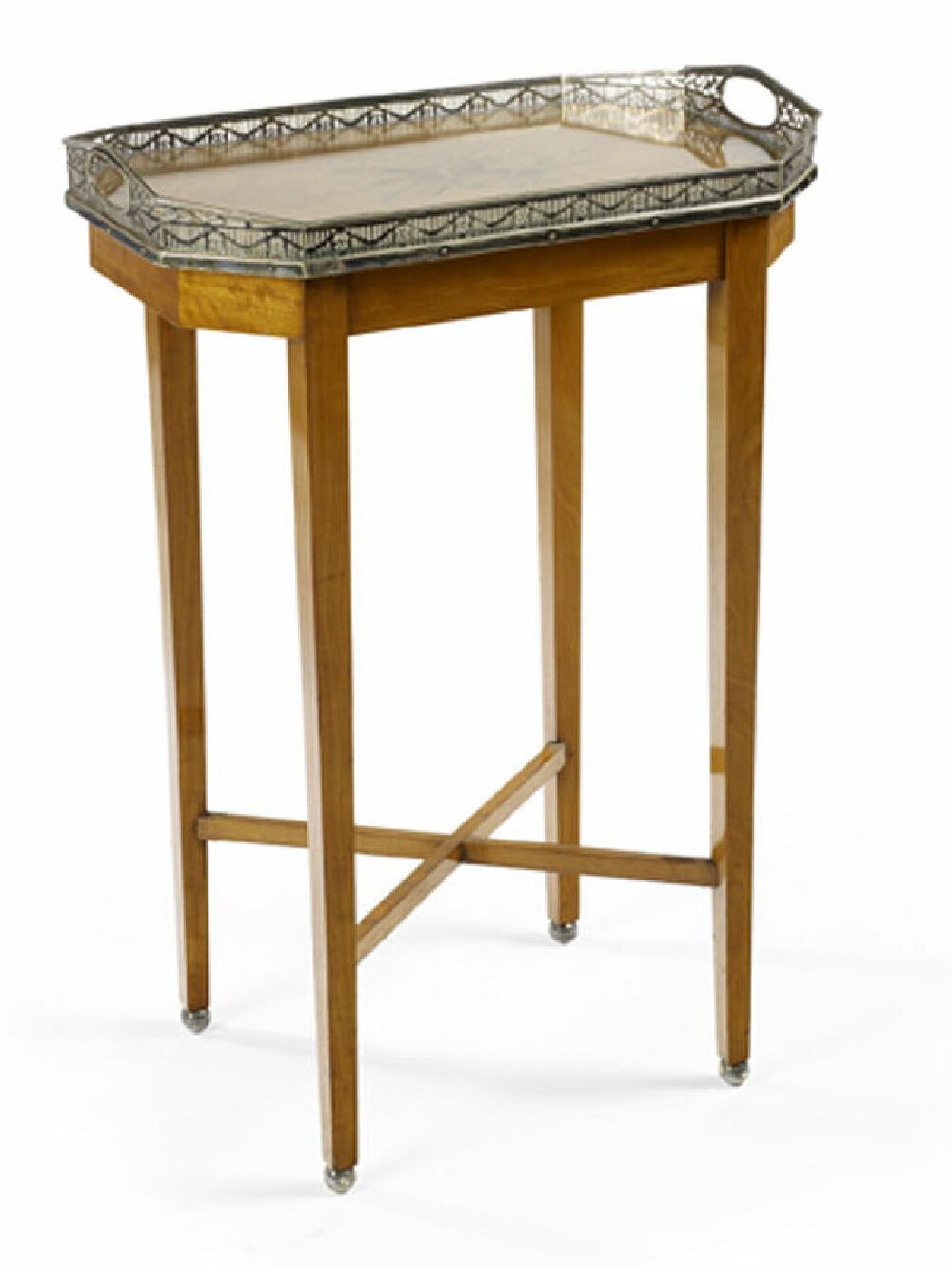 An Edwardian period octagonal satinwood and inlaid tray