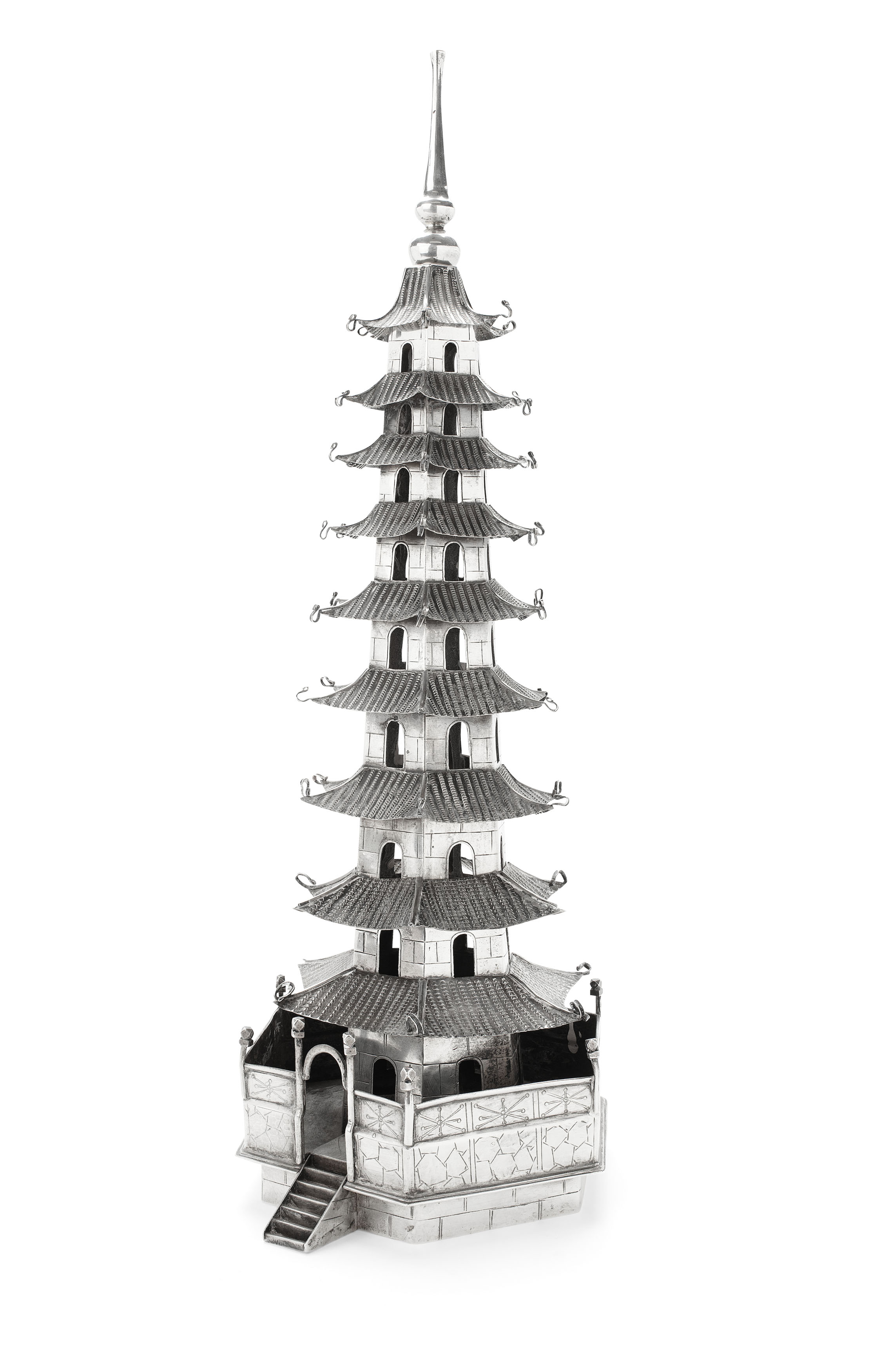 CHINESE SILVER PAGODA MODEL
