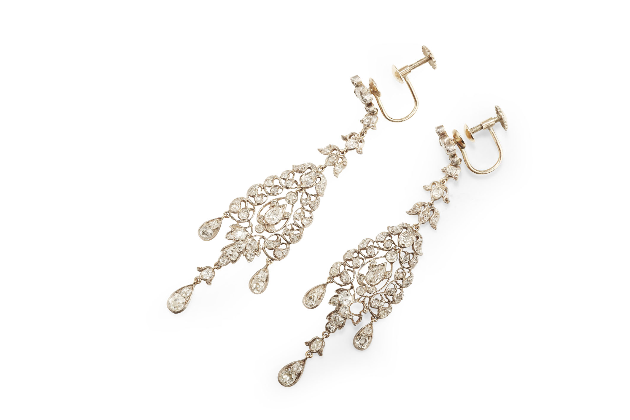 A pair of late 19th century diamond set chandelier earrings