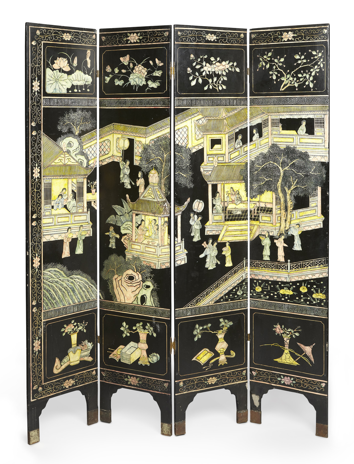 CHINESE LACQUER FOUR FOLD SCREEN