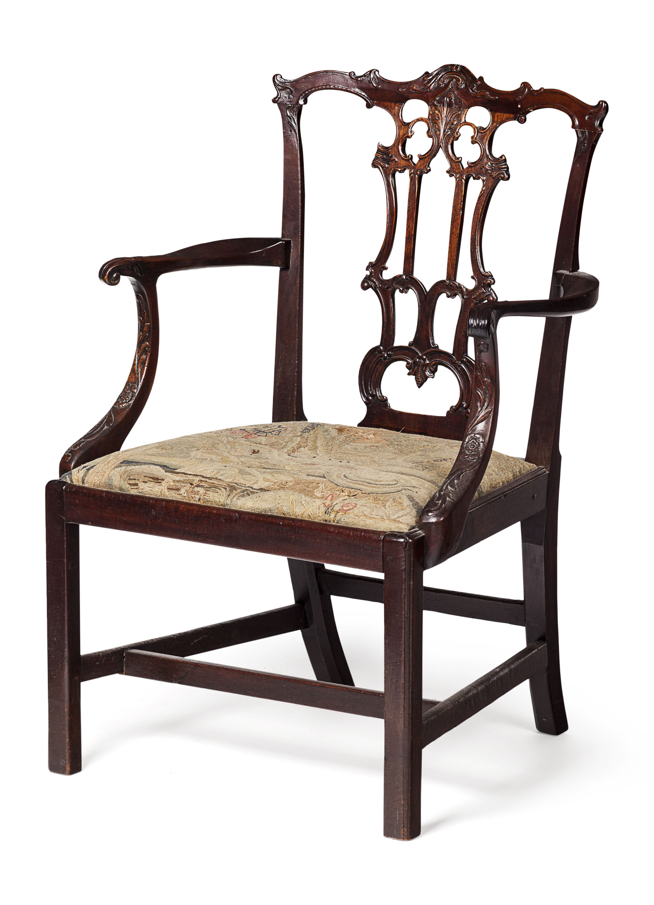 GEORGE III MAHOGANY OPEN ARMCHAIR