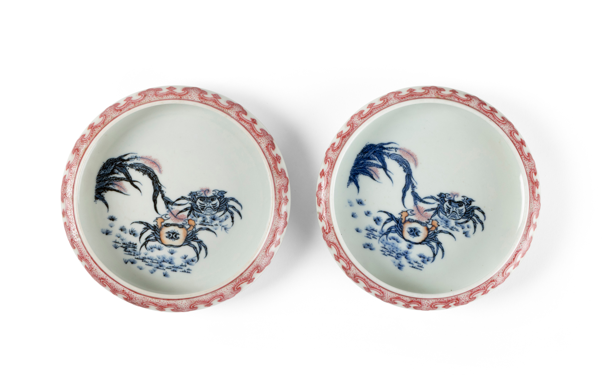 PAIR OF CHINESE PUCE-ENEMELLED AND UNDERGLAZE BLUE BRUSH WASHERS