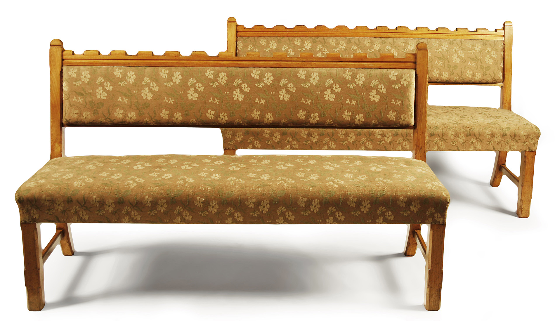 PAIR OF UPHOLSTERED ARTS & CRAFTS STYLE PINE BENCHES