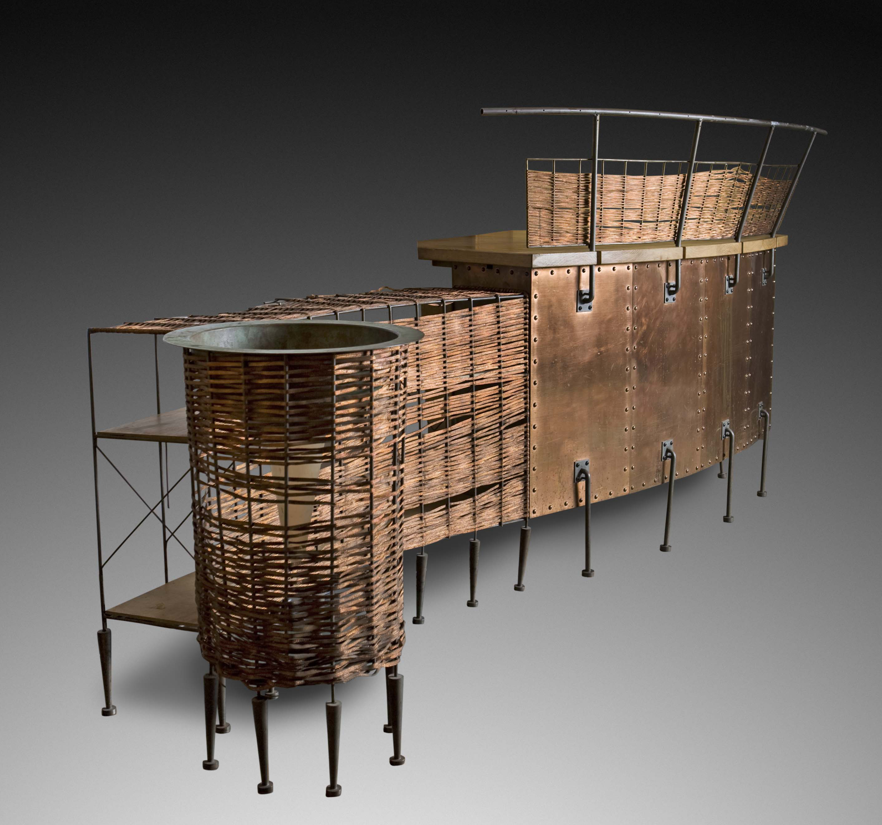 OAK, COPPER AND STEEL RECEPTION DESK