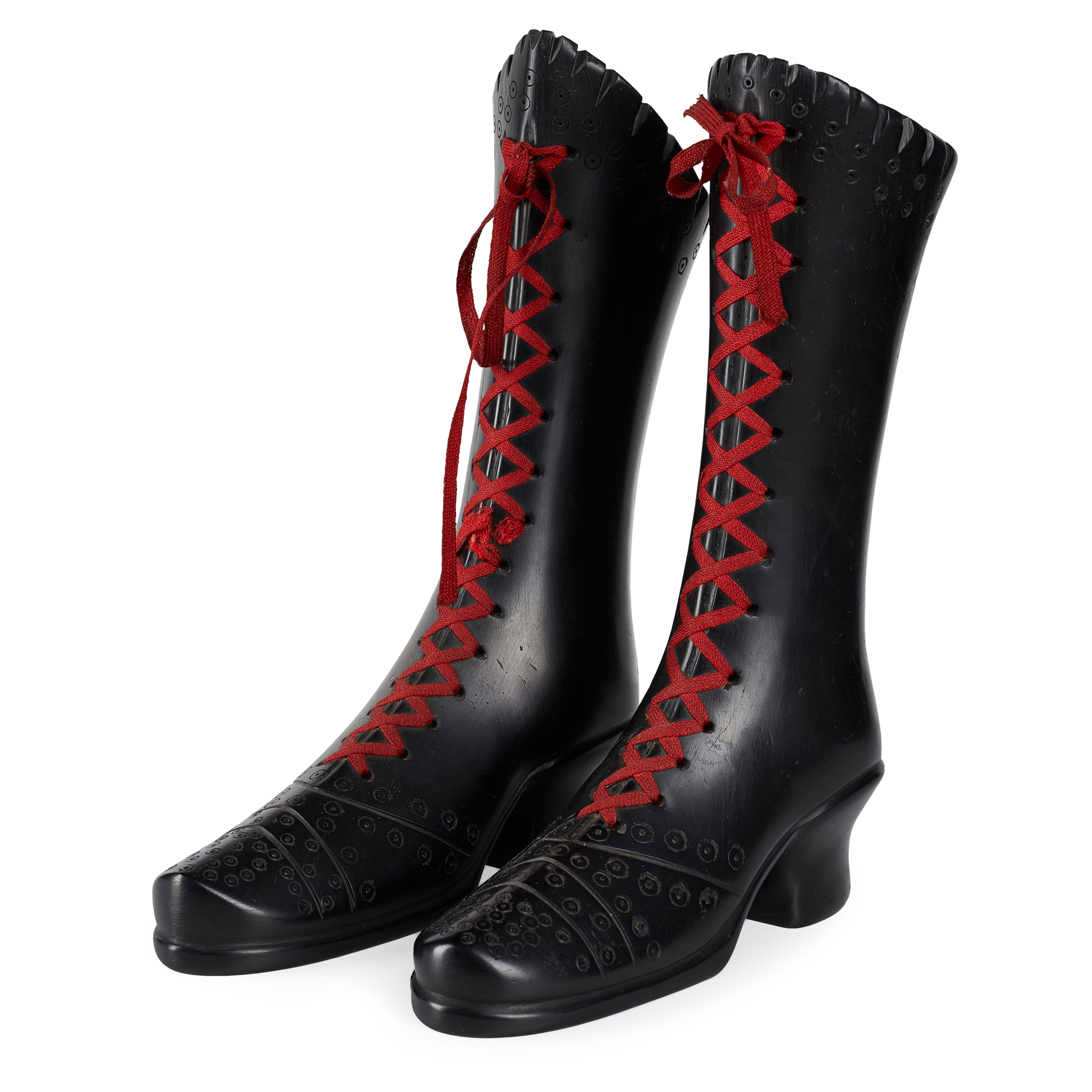 PAIR OF VICTORIAN CARVED PARROT COAL BOOTS