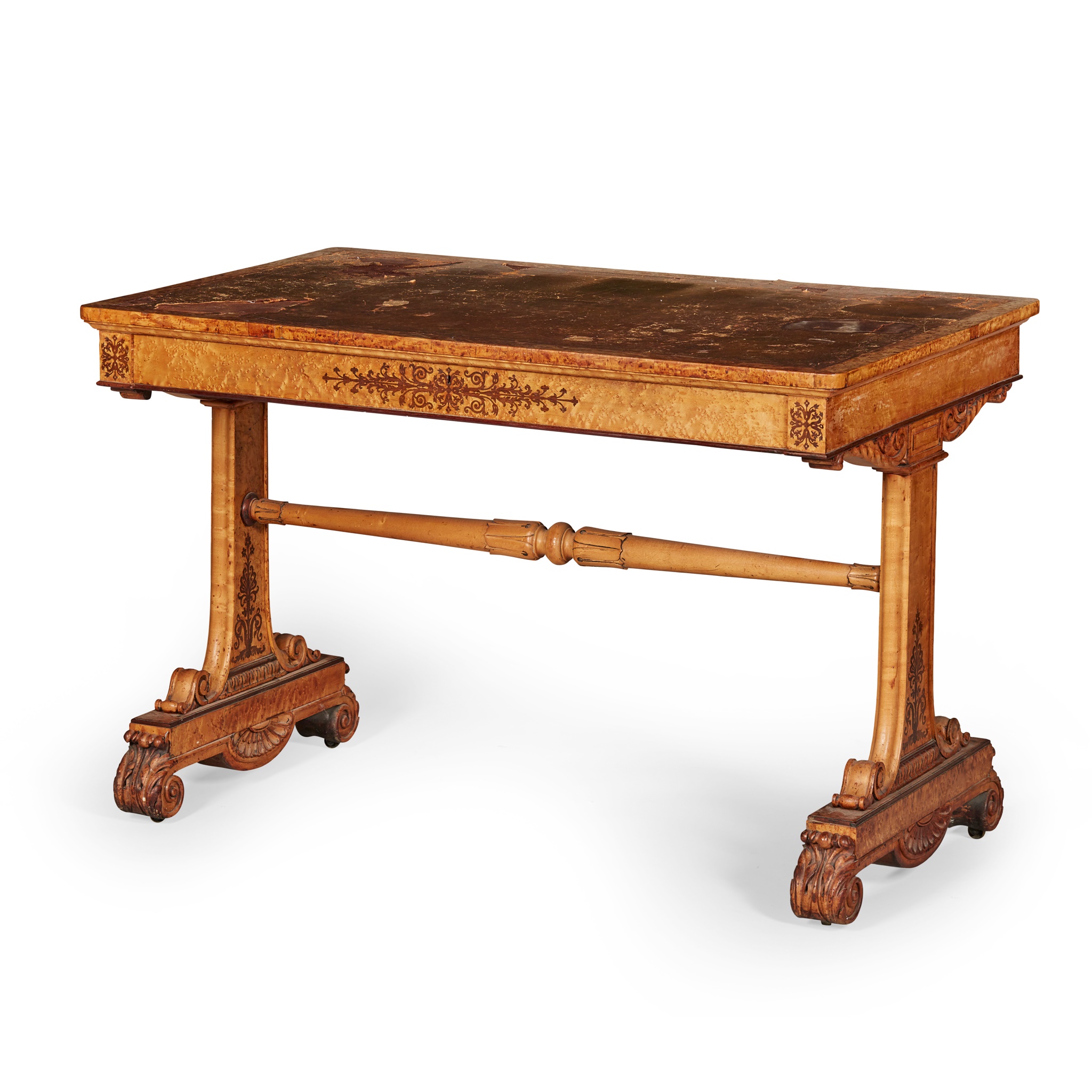WILLIAM IV BIRD'S EYE MAPLE AND AMARANTH LIBRARY TABLE
