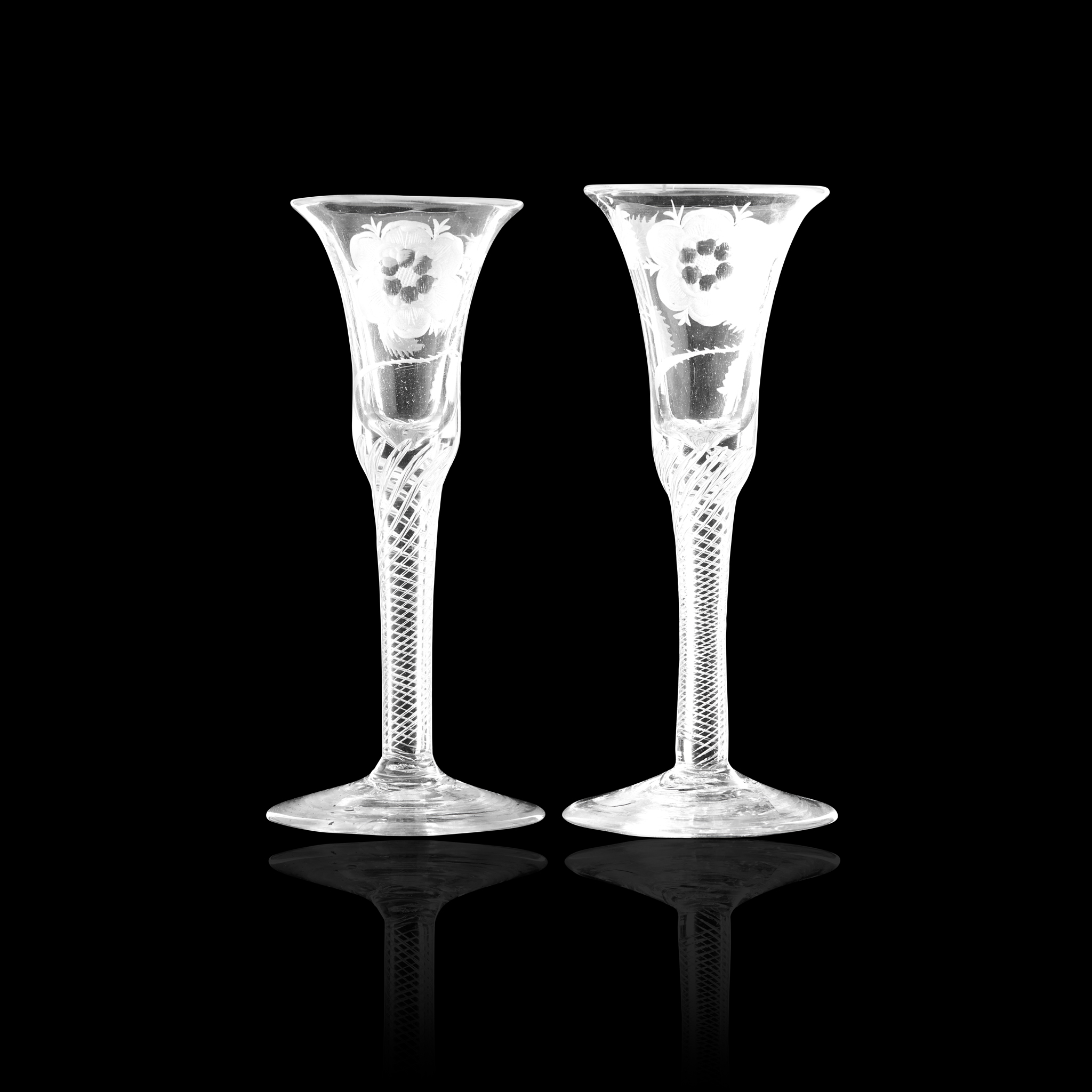 A PAIR OF JACOBITE AIR TWIST WINE GLASSES