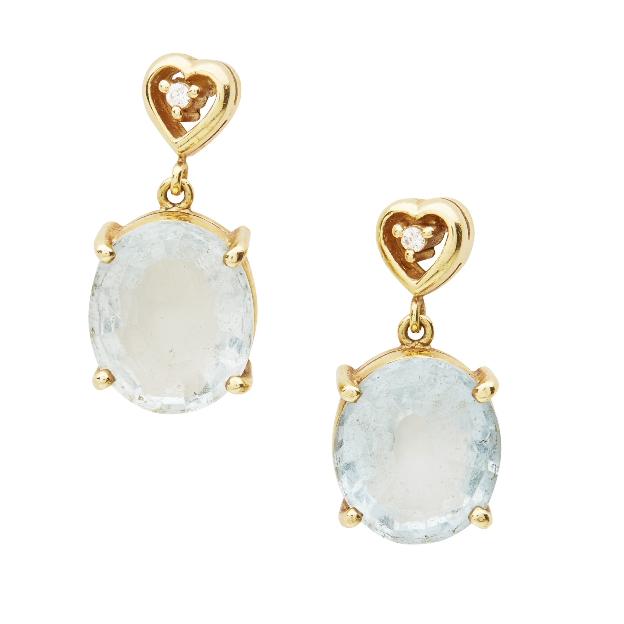 An aquamarine and diamond set pendant and matching earrings