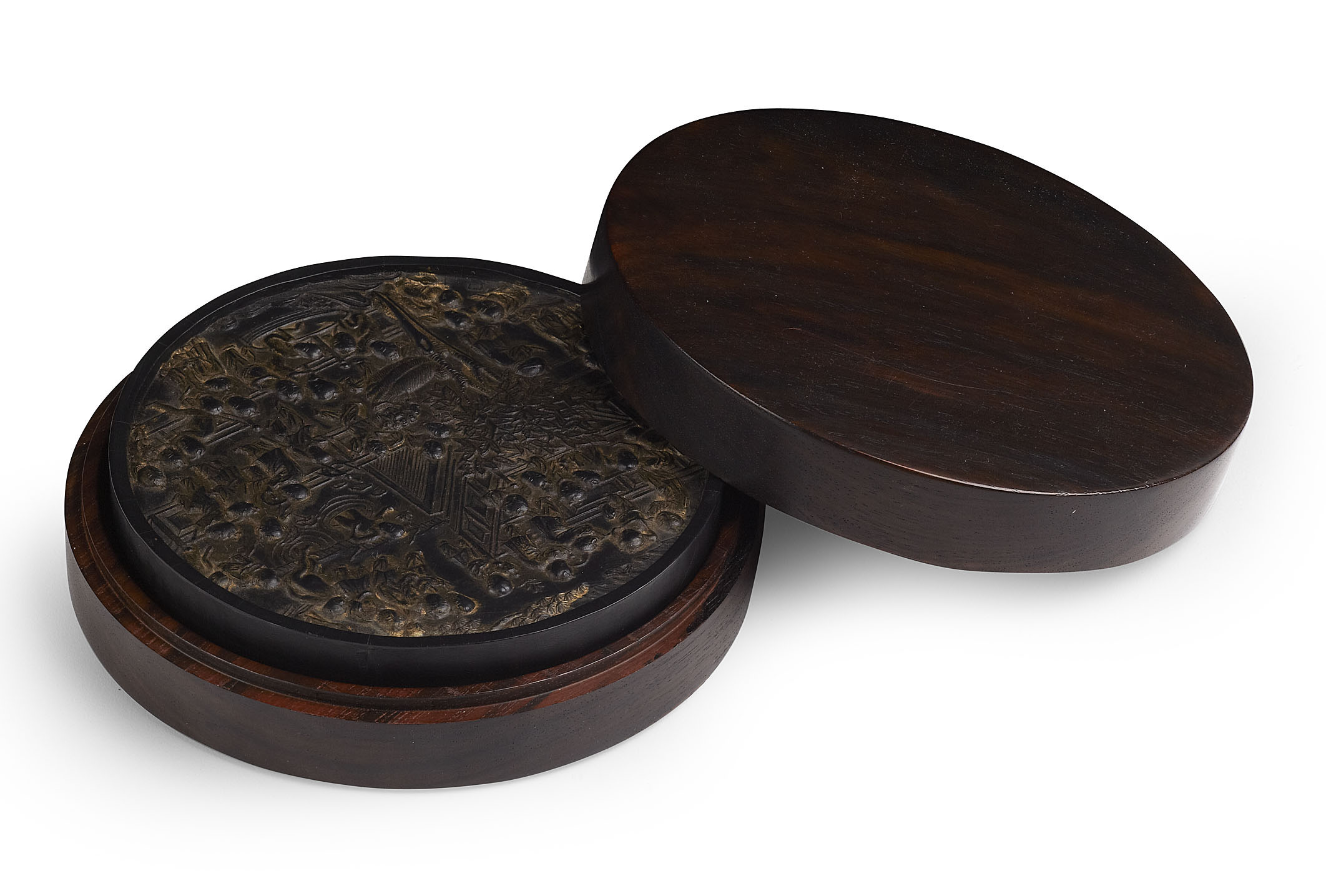 CHINESE 'HUNDRED BOYS' DUAN INK STONE AND BOX