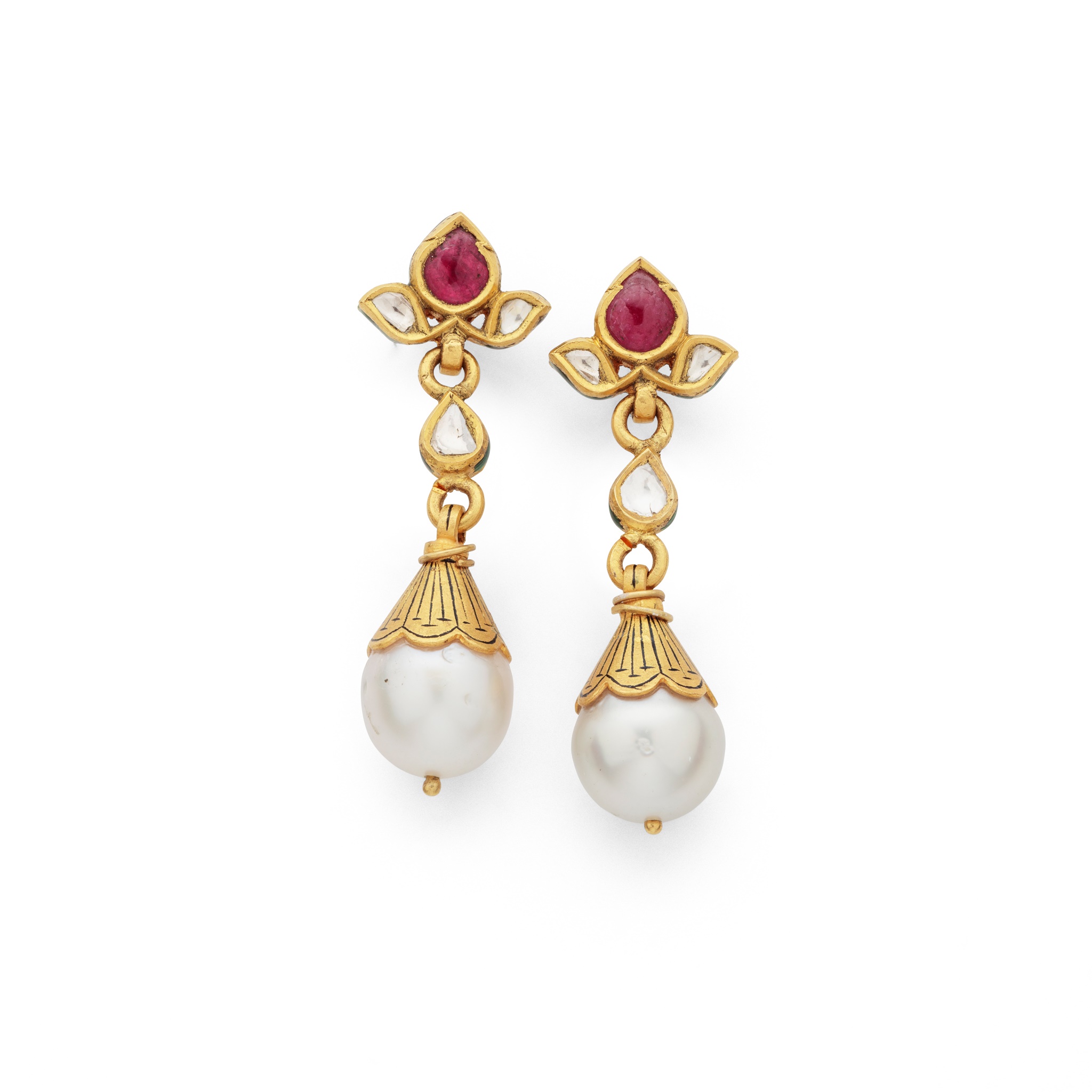 A pair of Indian gem-set pendent earrings