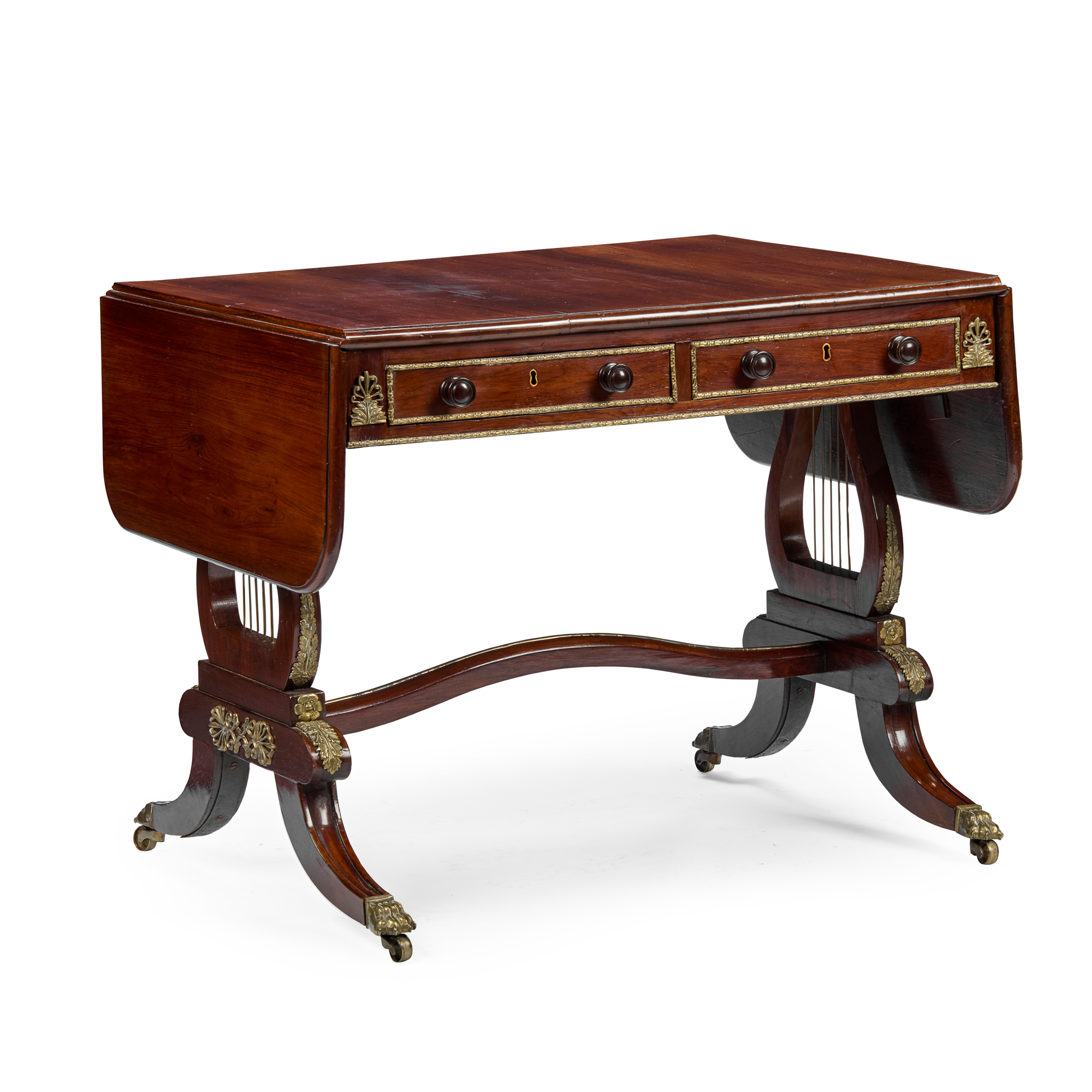 REGENCY ROSEWOOD AND BRASS MOUNTED SOFA TABLE