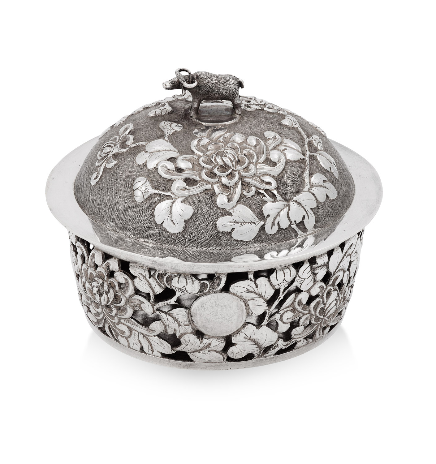CHINESE EXPORT SILVER BUTTER DISH AND COVER