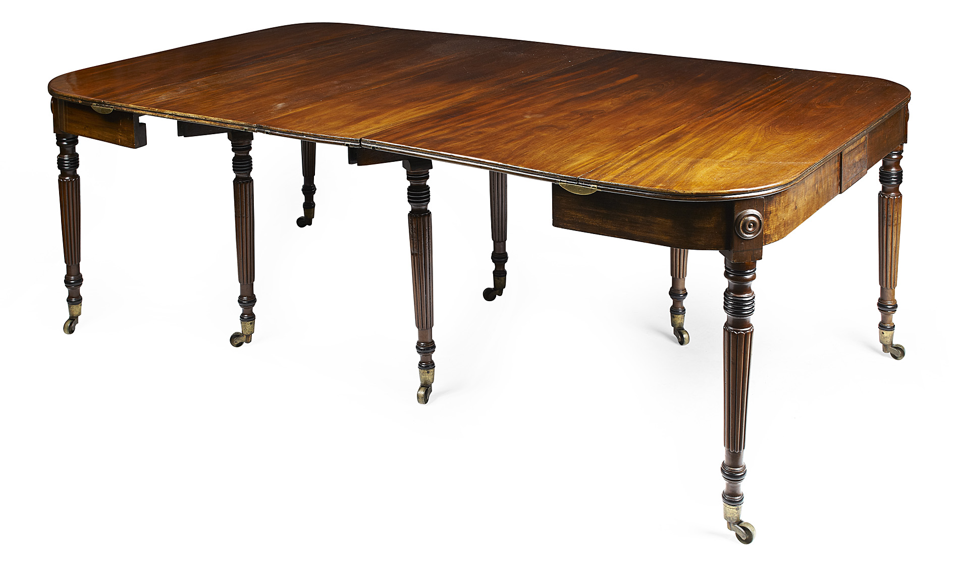 REGENCY SCISSOR ACTION MAHOGANY EXTENDING DINING TABLE