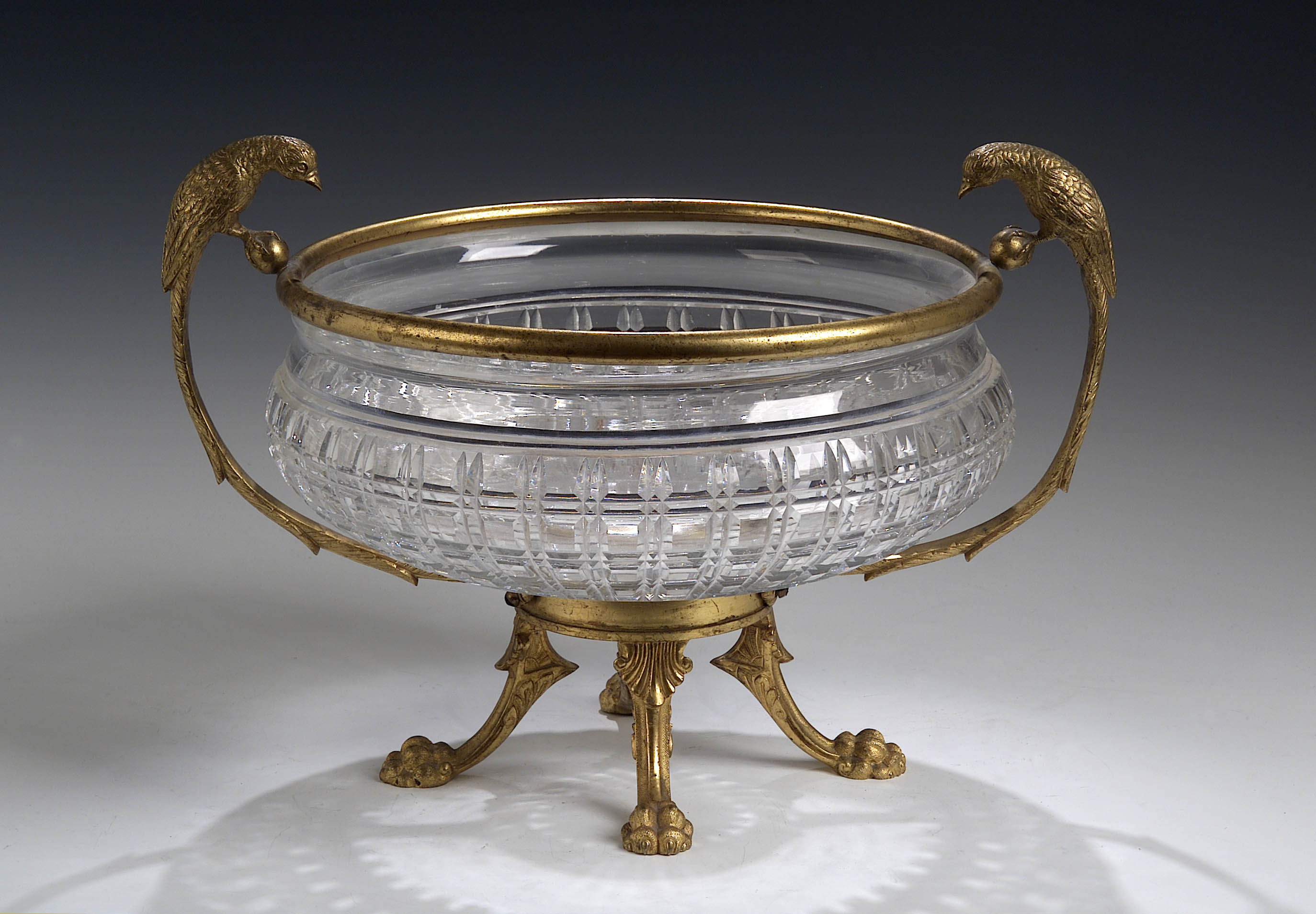 A Victorian cut glass and gilt bronze mounted comport by F & C Osler, circa 1890
