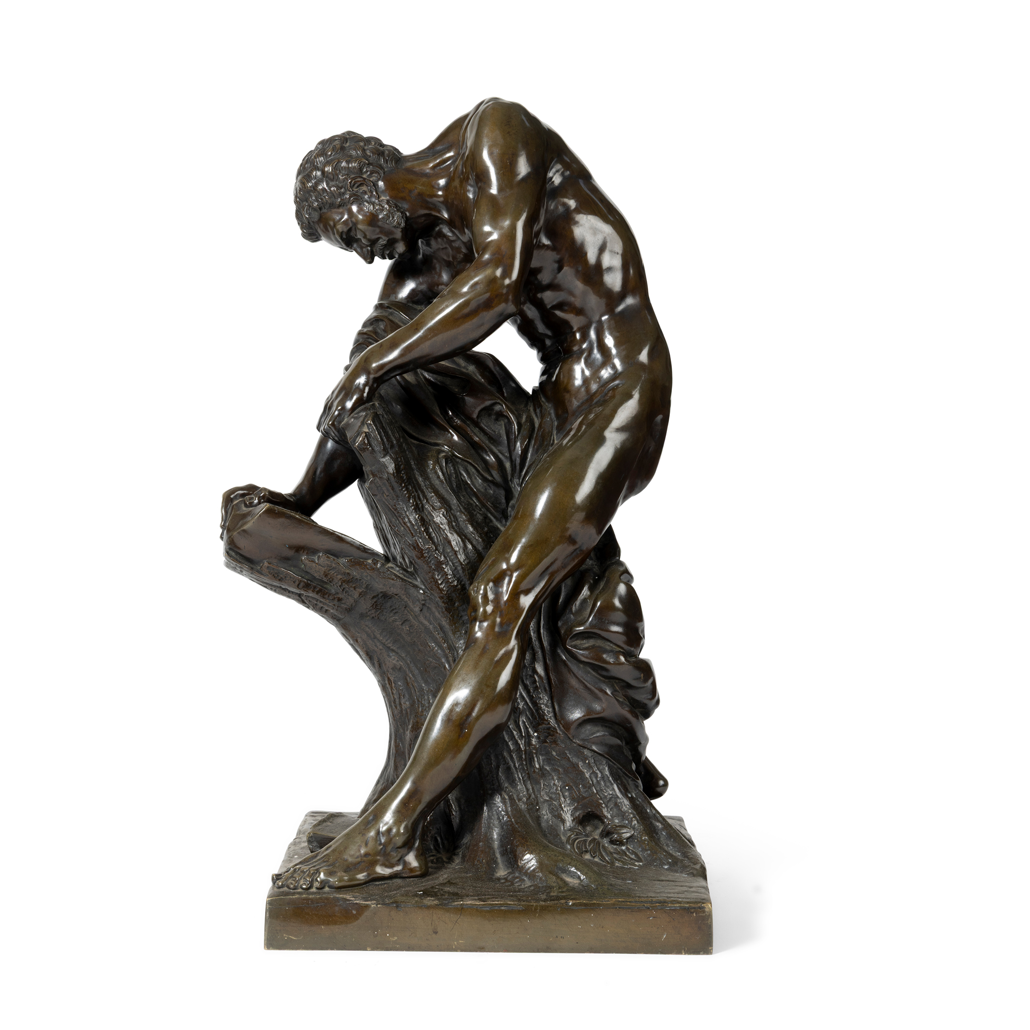 A FRENCH BRONZE MODEL OF MILO OF CROTON, AFTER EDME DUMONT (FRENCH 1722 - 1775)