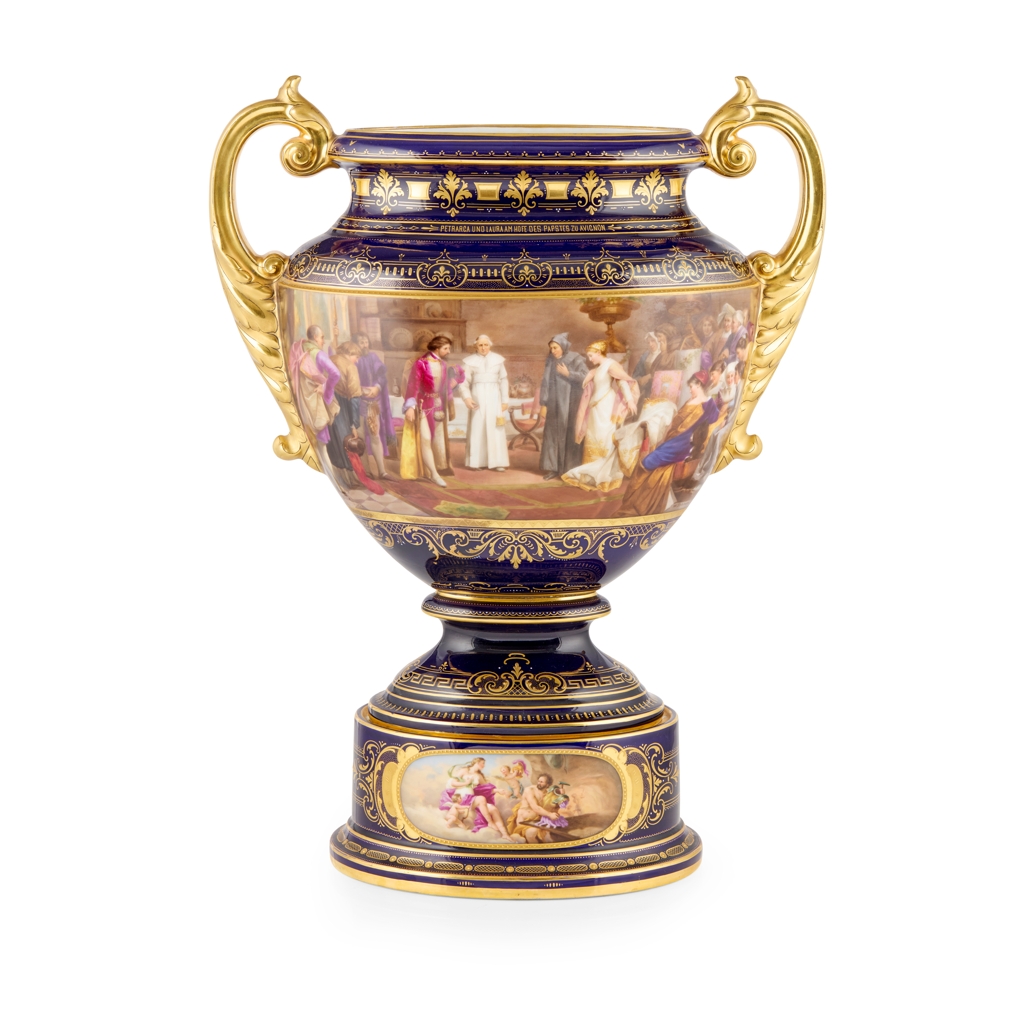 LARGE VIENNA STYLE PORCELAIN TWIN HANDLED VASE