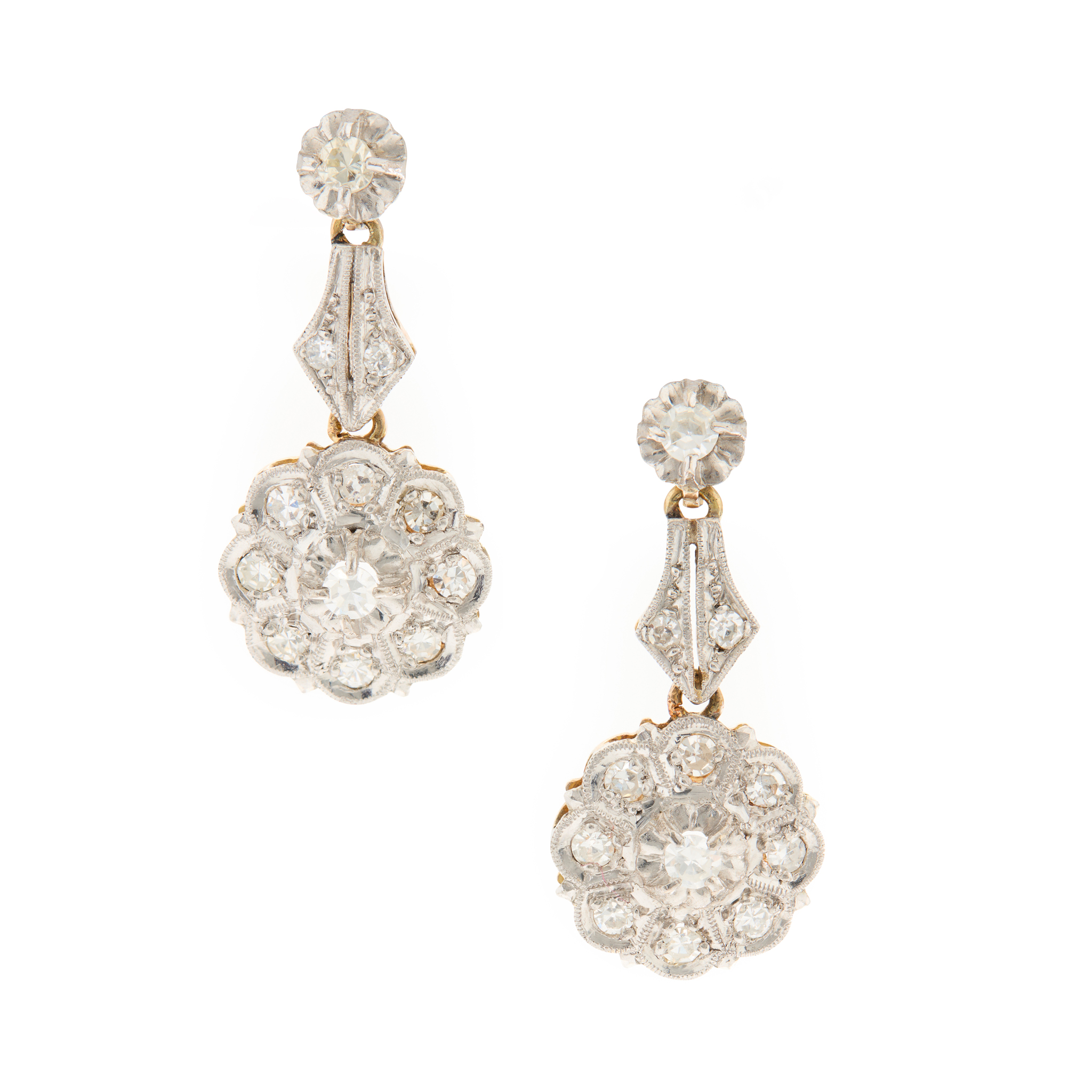 A pair of diamond pendent earrings