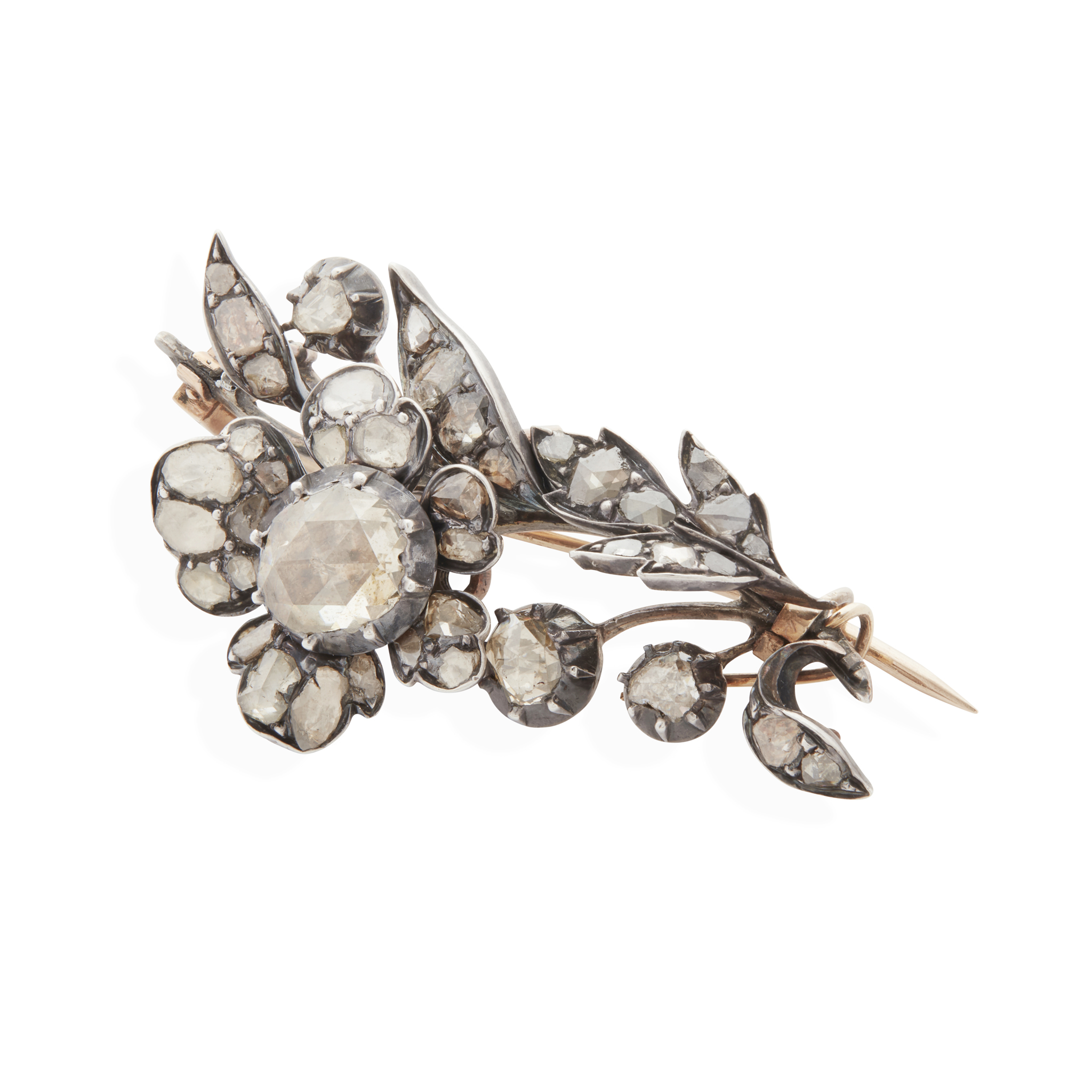 A 19th century rose-cut diamond floral brooch, circa 1840s