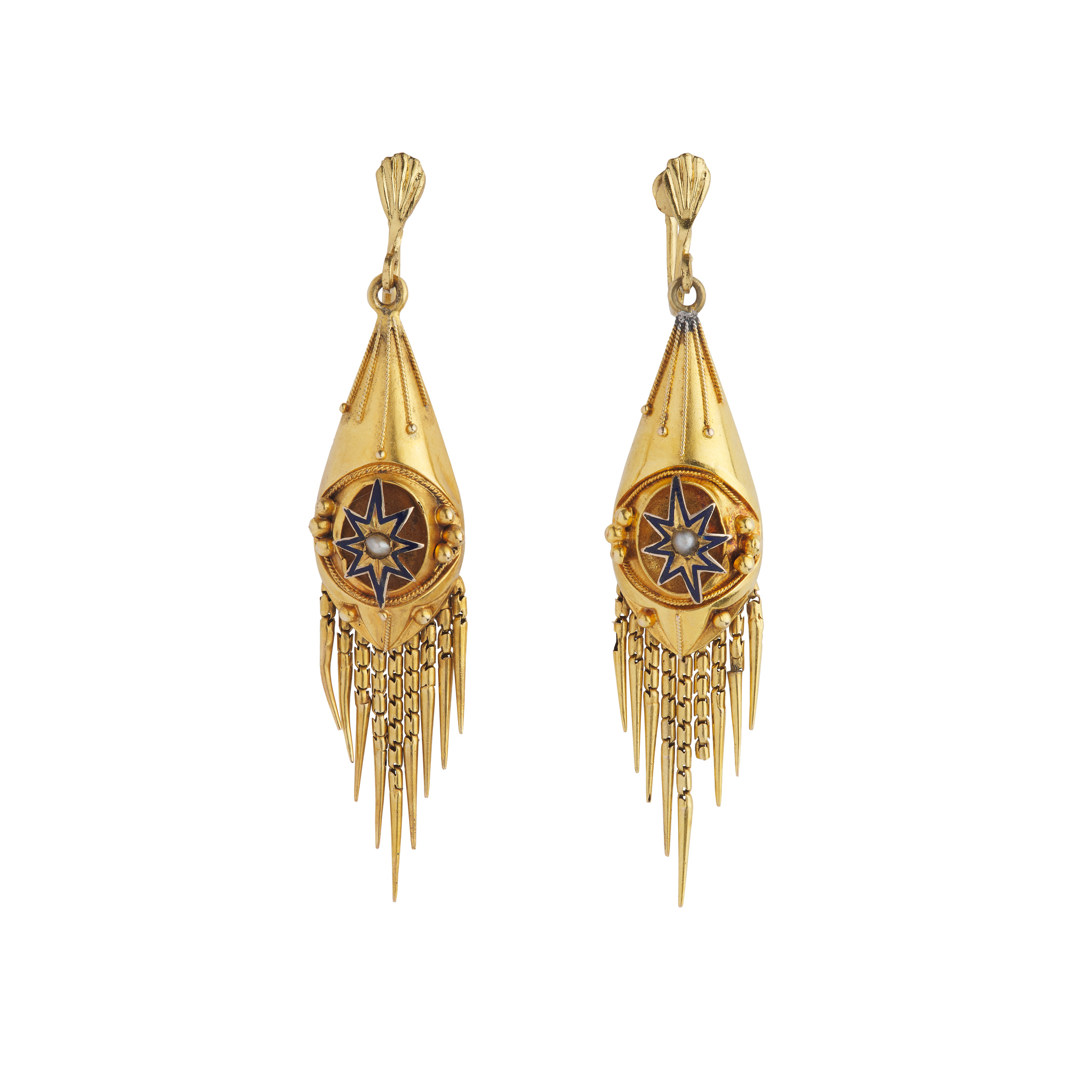 A pair of enamel fringe earrings, second half of the 19th century