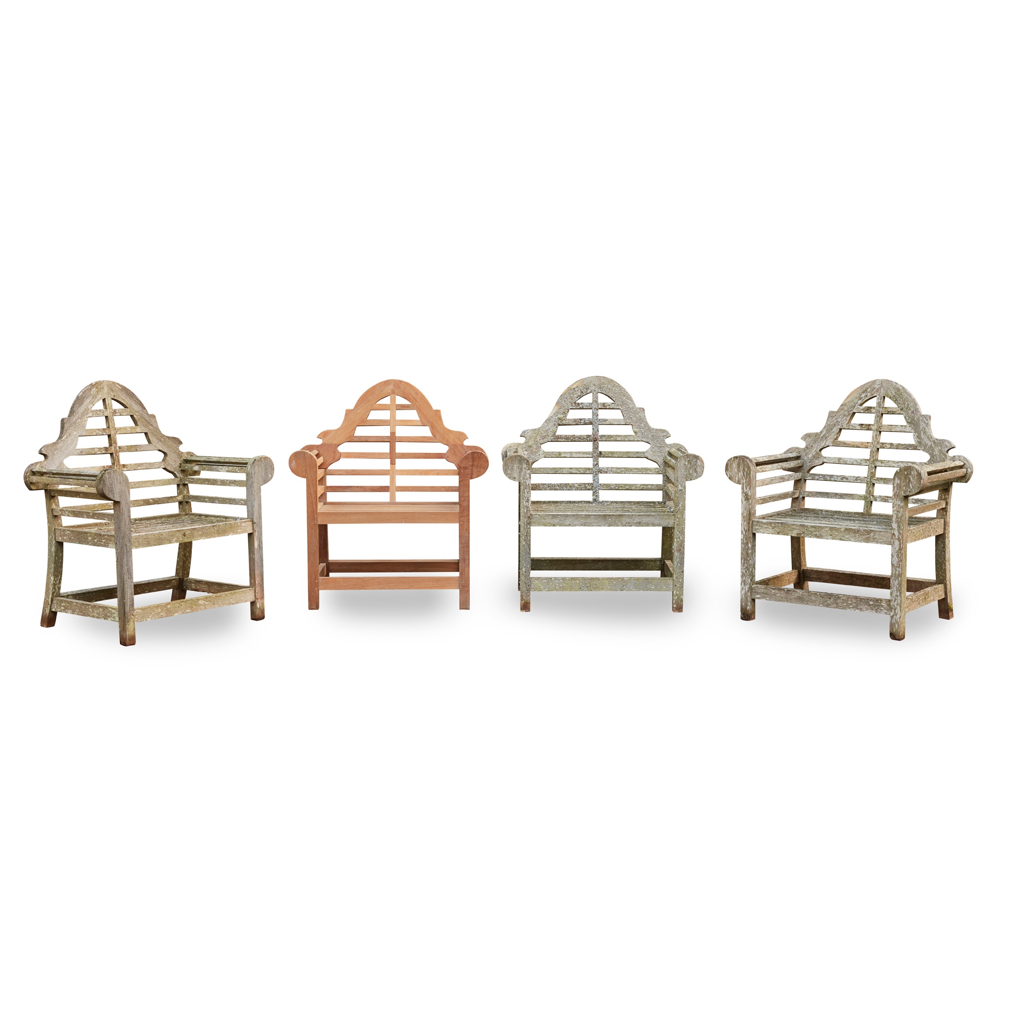 SET OF FOUR LUTYENS STYLE GARDEN ARMCHAIRS