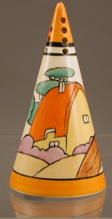 A Clarice Cliff conical sugar sifter
